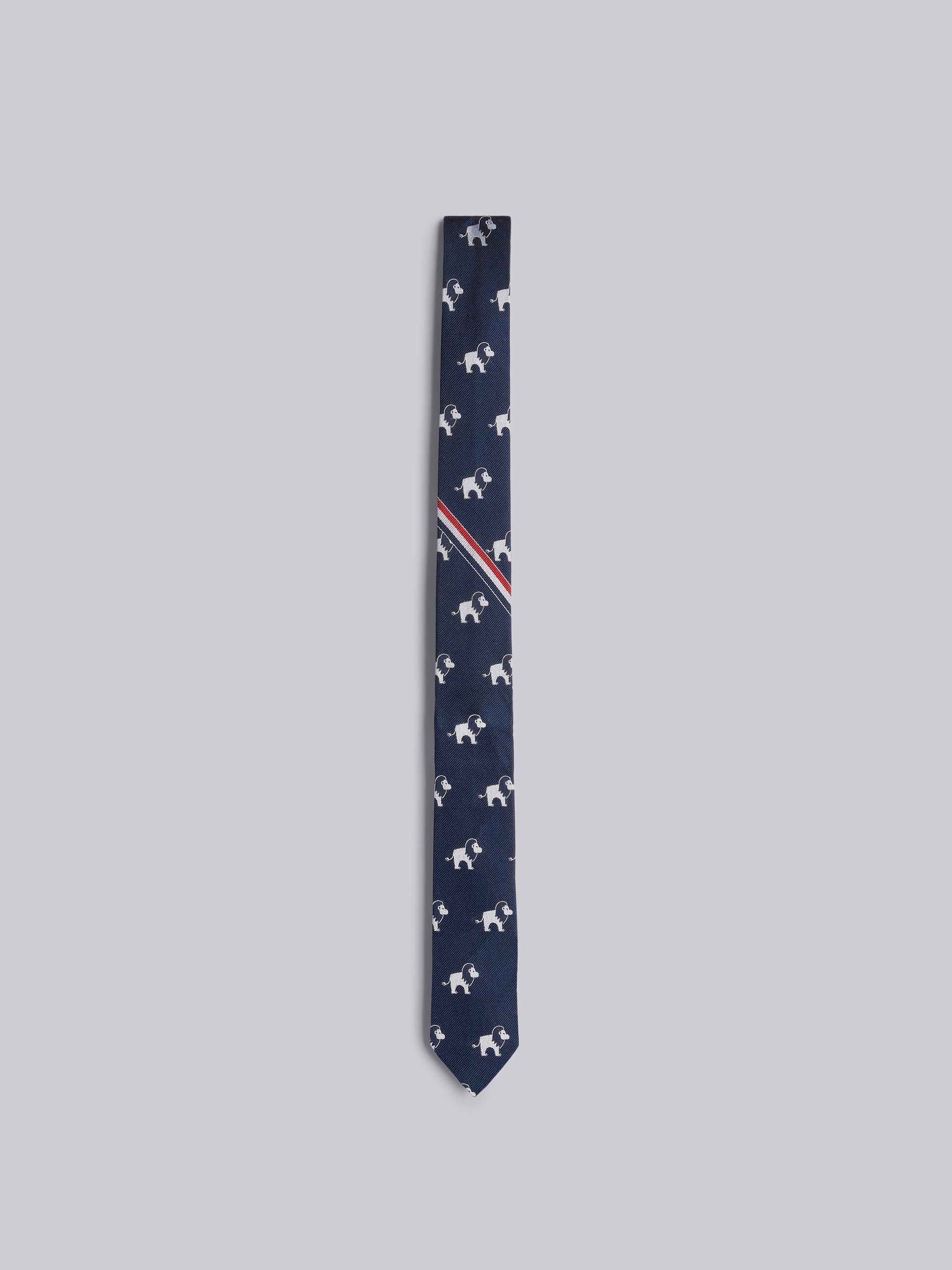 Navy Silk Tricolor Stripe Lion Icon Jacquard Tie - 1