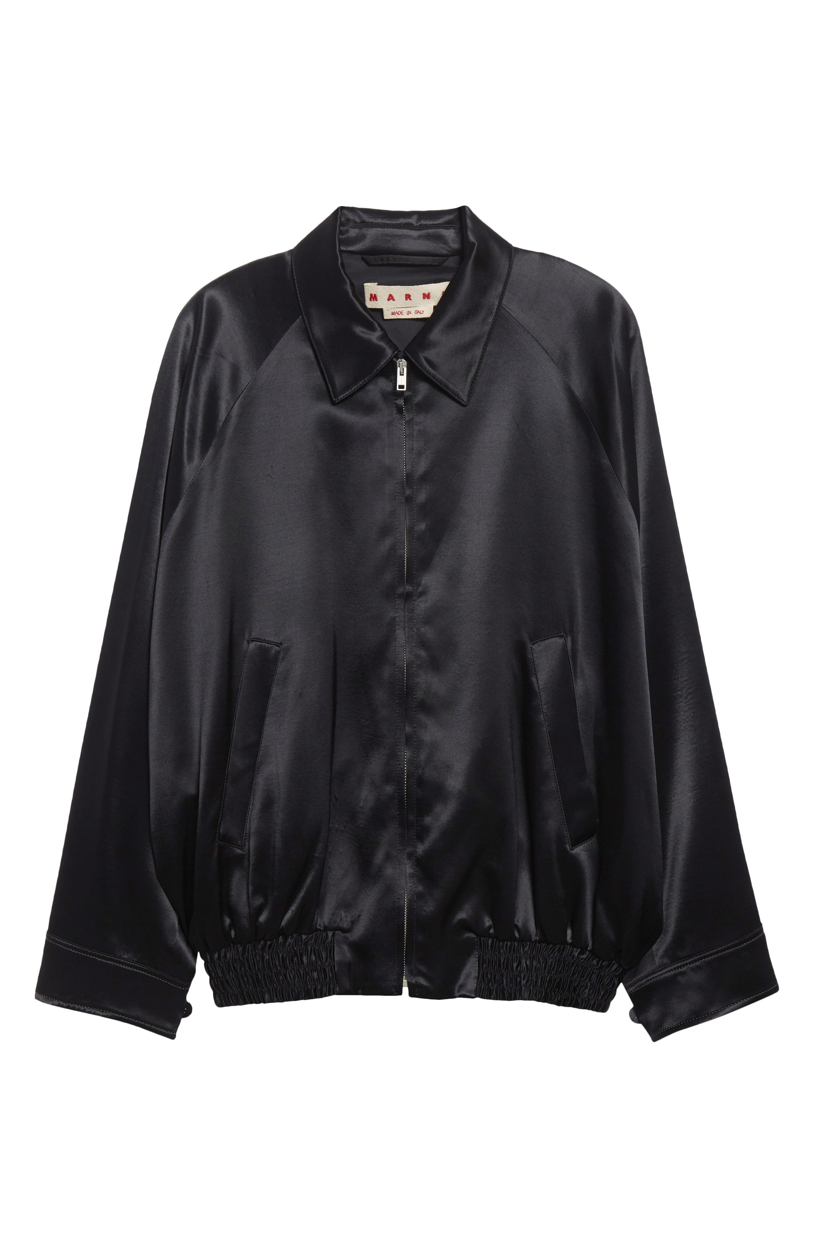 Marni Embroidered Satin Bomber Jacket in 00N99 Black at Nordstrom - 7