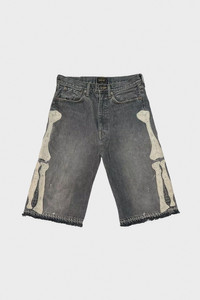 Kapital 14oz Black Denim 5P Short Pants (Bone Embroidery