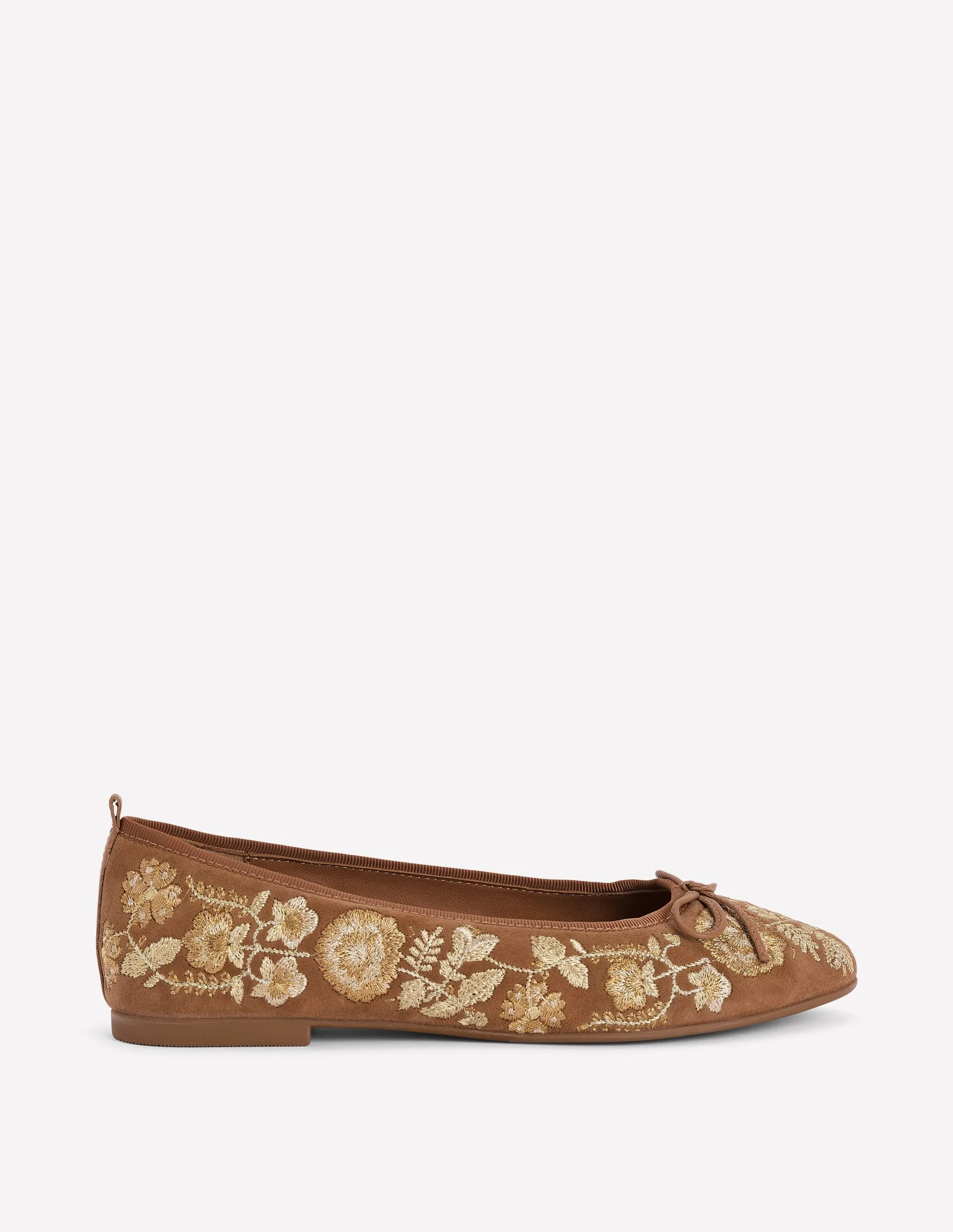 Patti Round Toe Ballet Flats-Gold Embroidered - 1