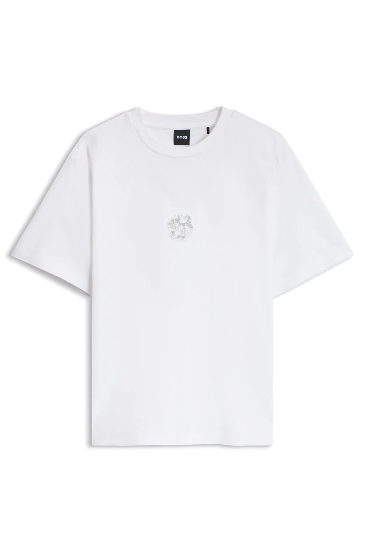 MERCERIZED-COTTON T-SHIRT WITH SEQUIN-EMBROIDERED DOUBLE B MONOGRAM - 1