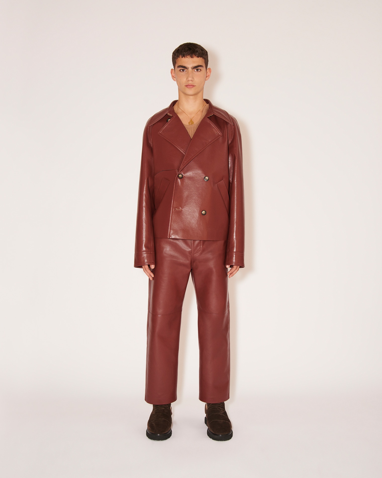 JUHA - Regenerated leather double breasted jacket - Mahogany - 2