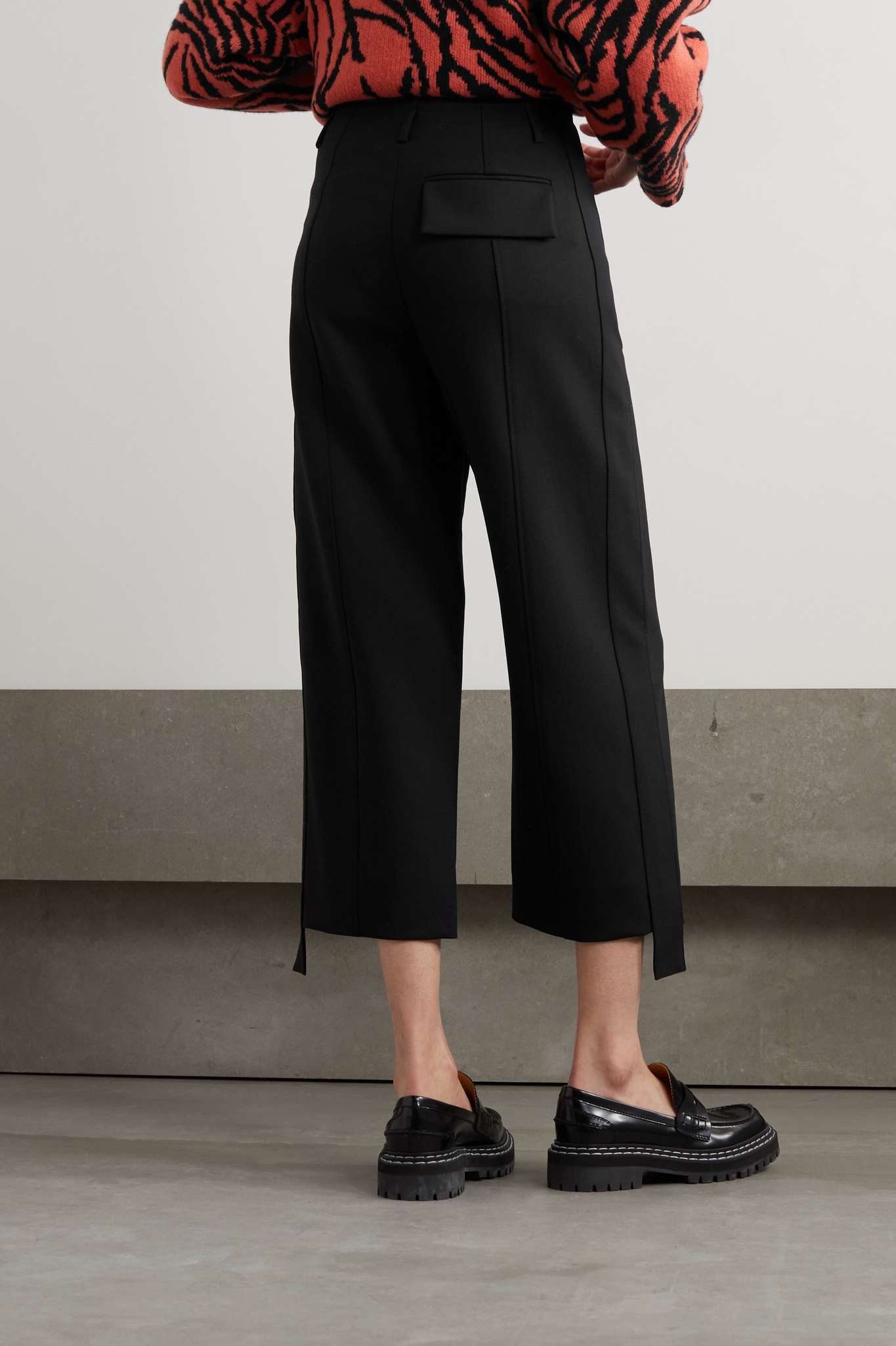 Cropped paneled wool-blend straight-leg pants - 3