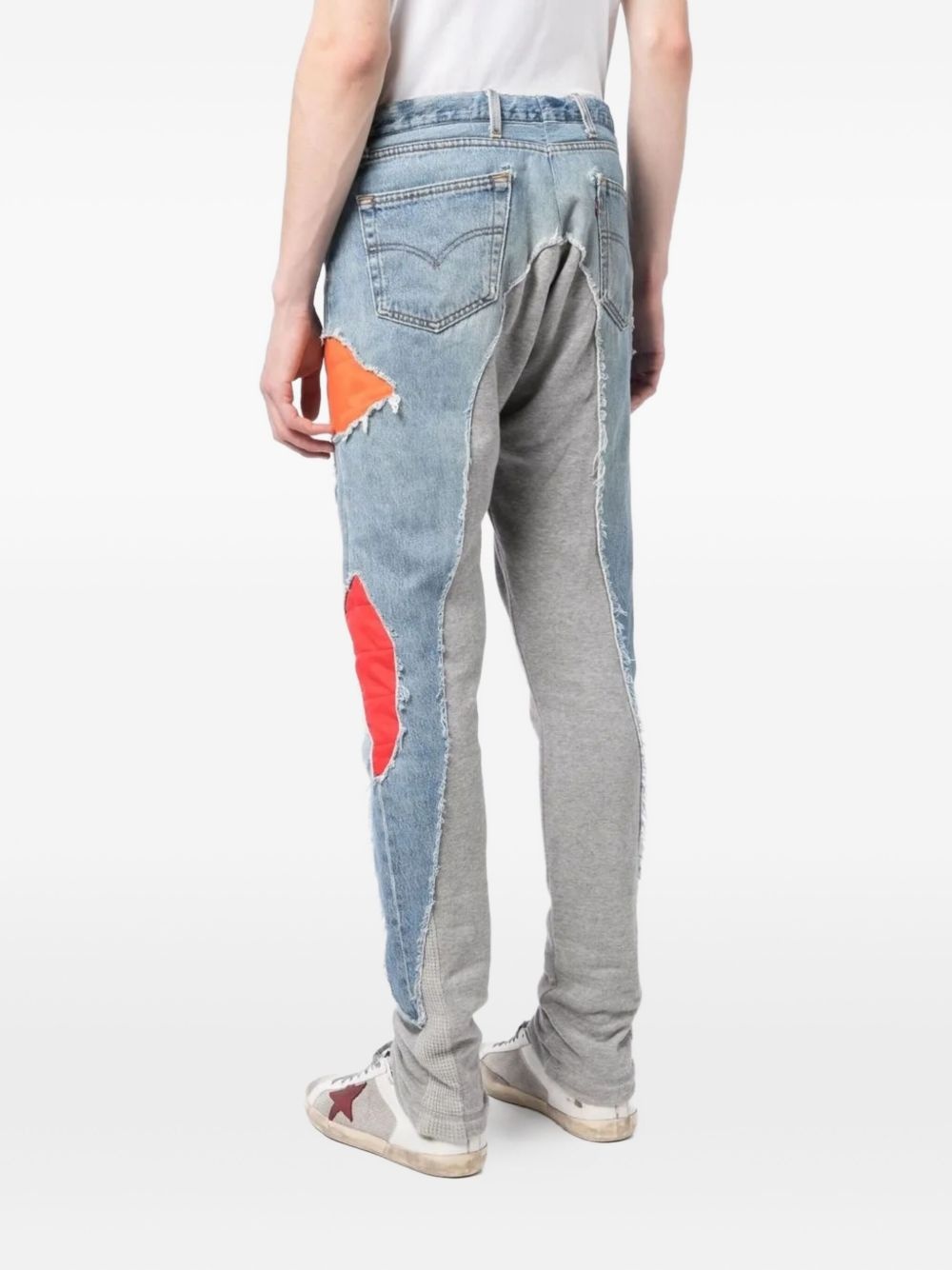 patchwork distressed-denim track pants - 4