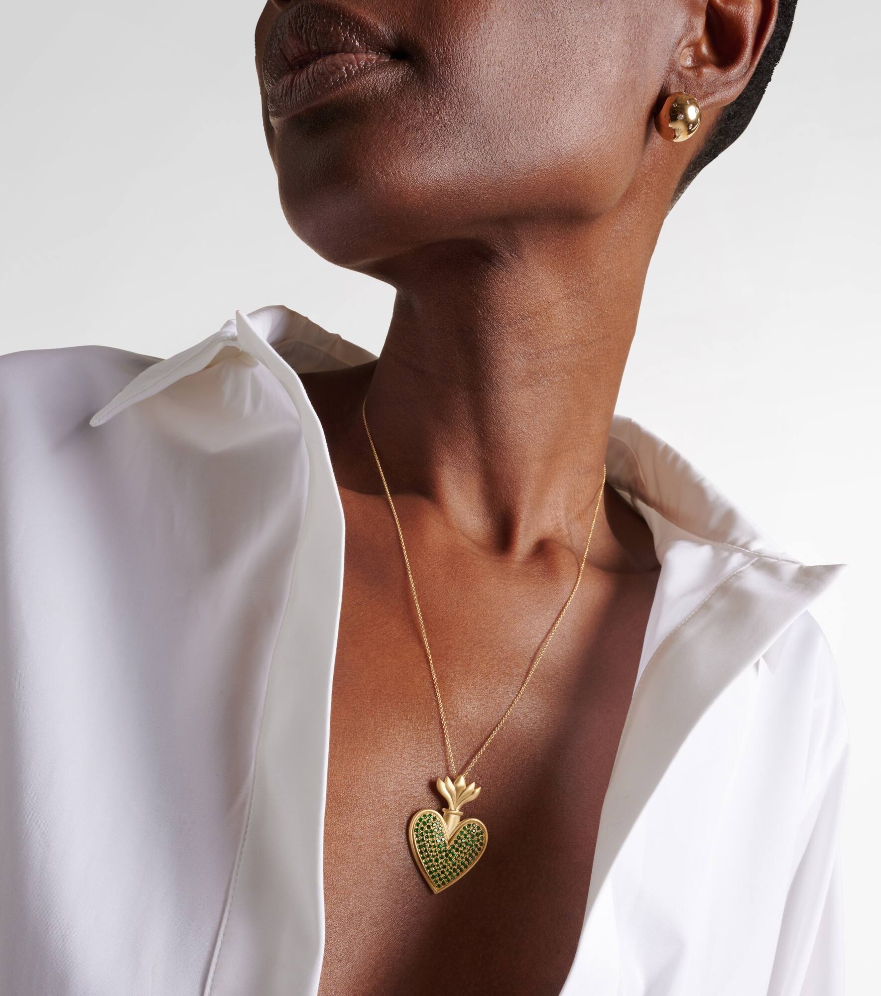 Blowing Heart 18kt gold pendant necklace with Tsavorites - 3