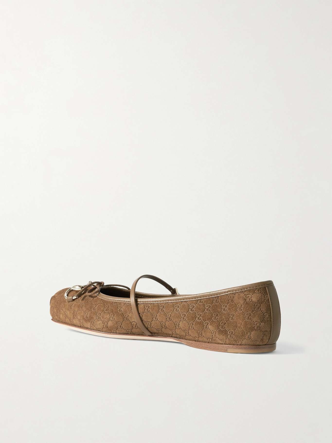GUCCI Horsebit-detailed suede ballet flats Brown