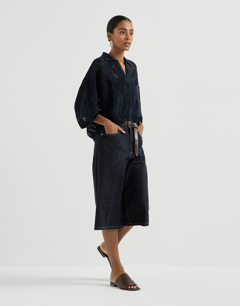 No-fade denim long Bermuda shorts with monili 5