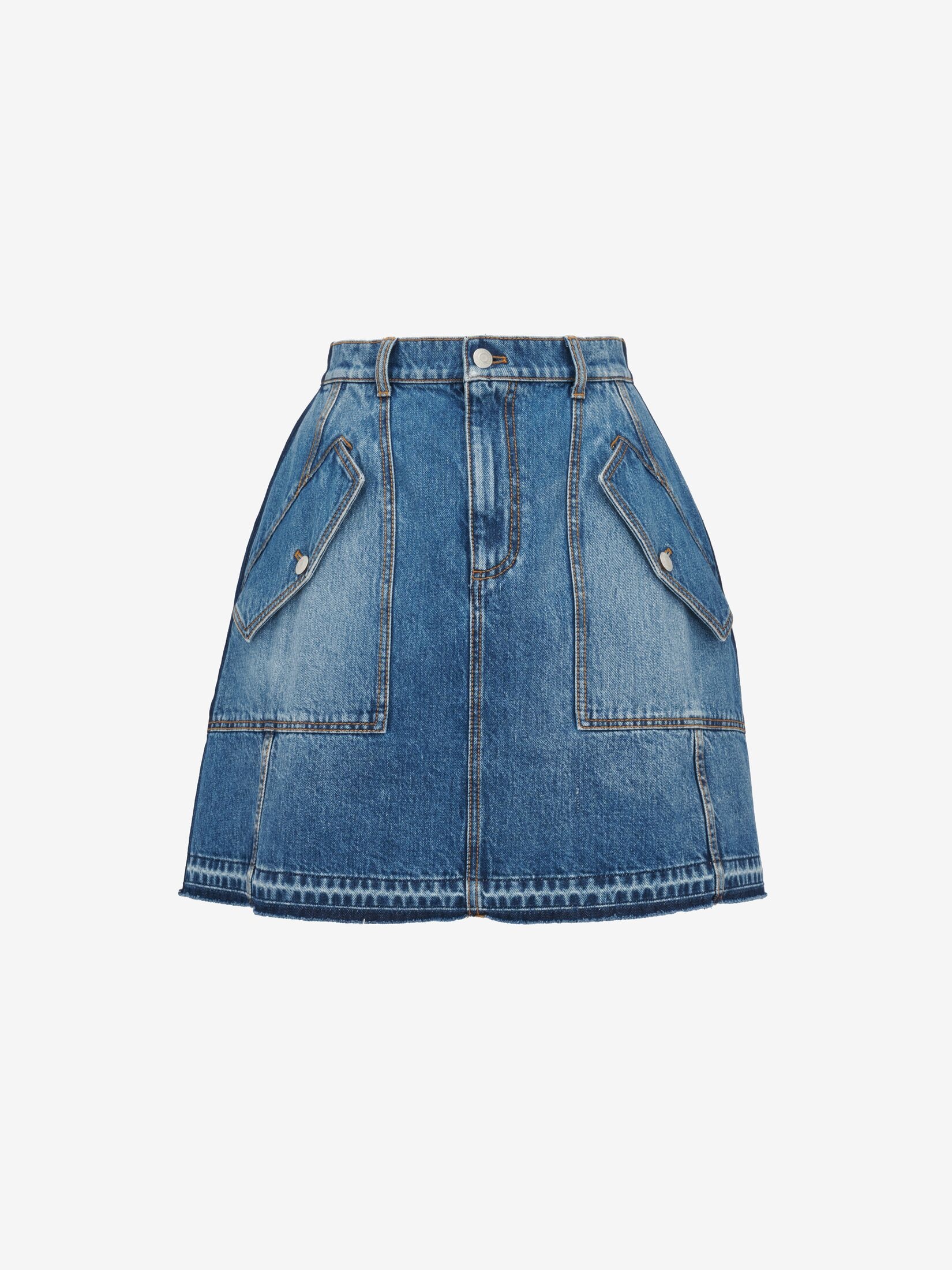 Women's Denim Mini Skirt in Washed Blue - 1