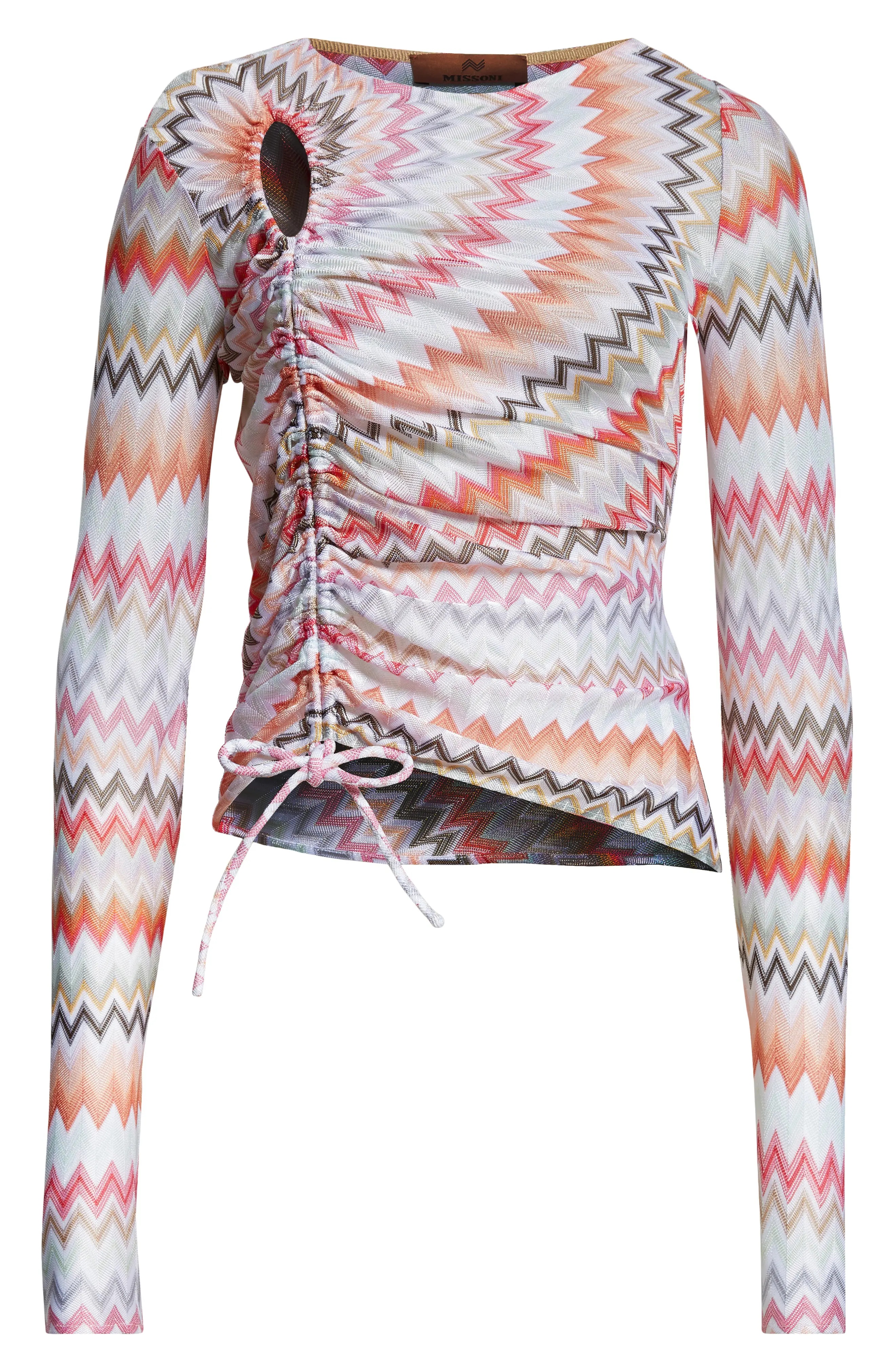 Missoni Chevron Ruched Long Sleeve Knit Top in Black/Light