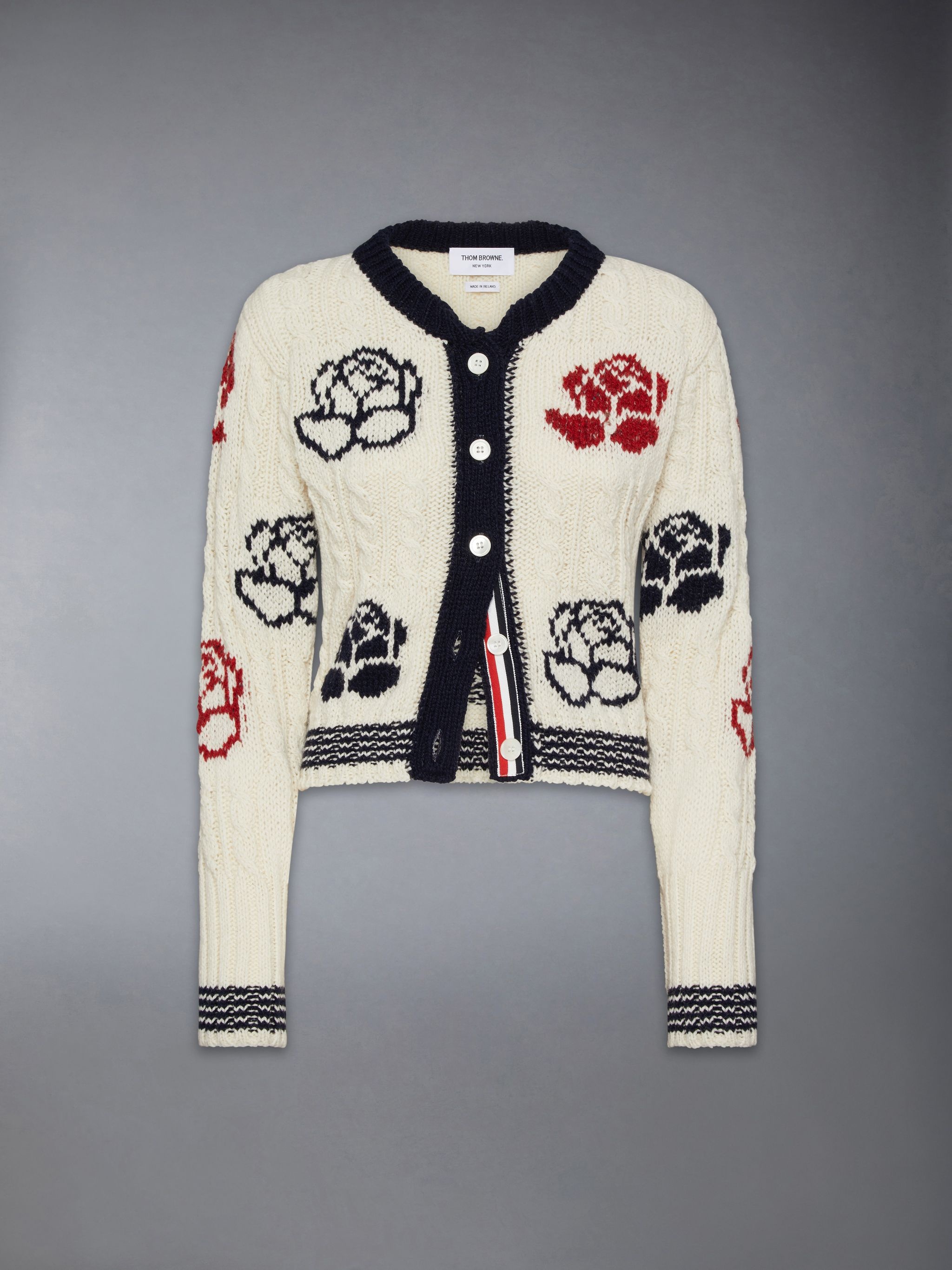 Donegal Cable Check and Rose Cropped Crew Neck Cardigan - 7