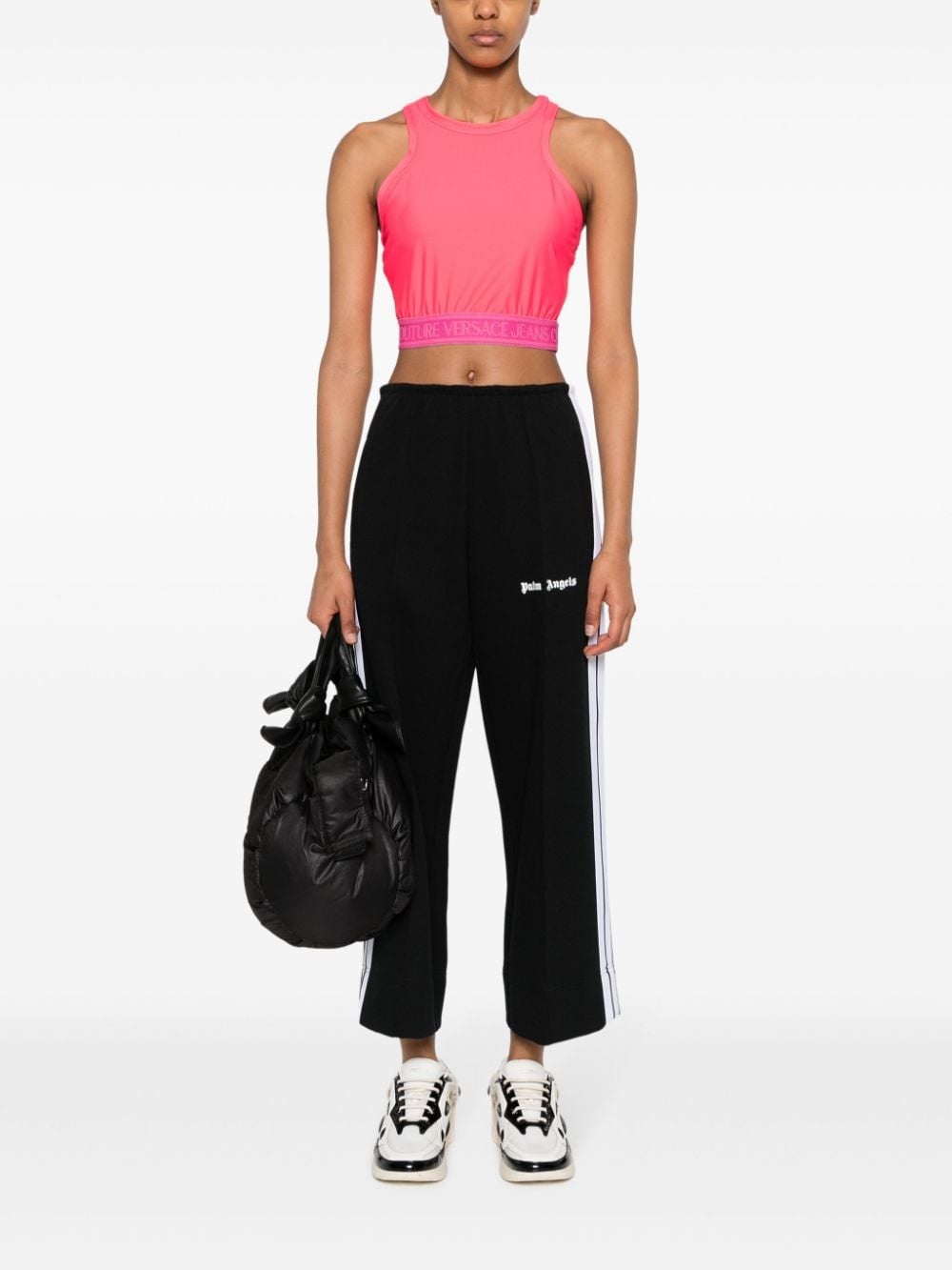 logo-jacquard jersey crop top - 2