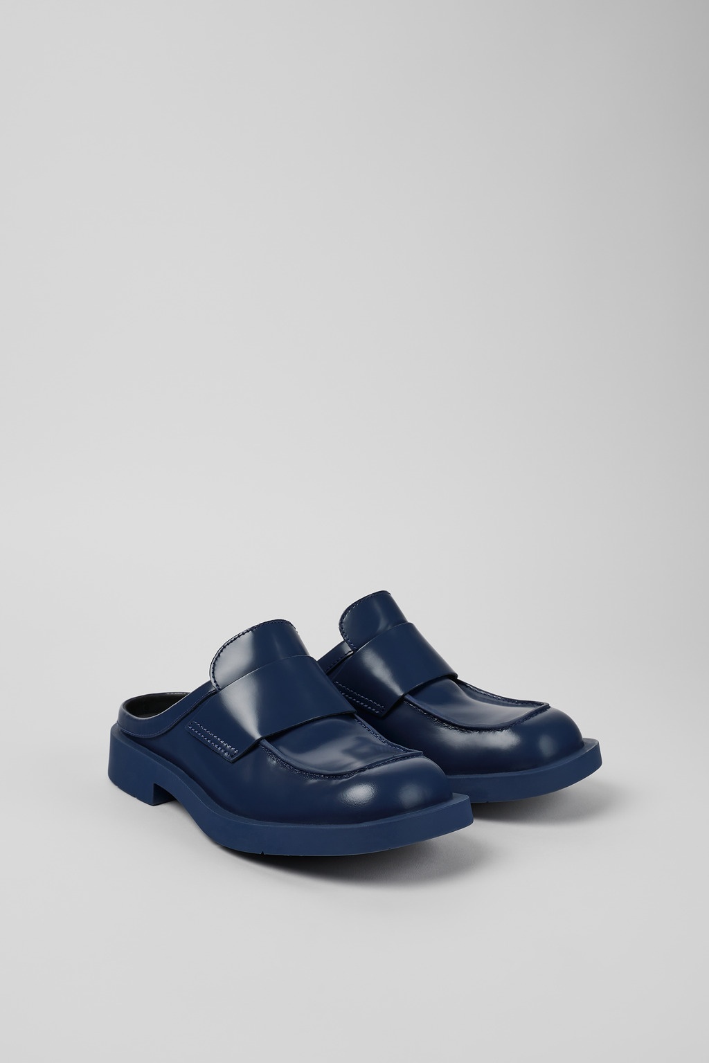 Blue leather loafer slide - 2
