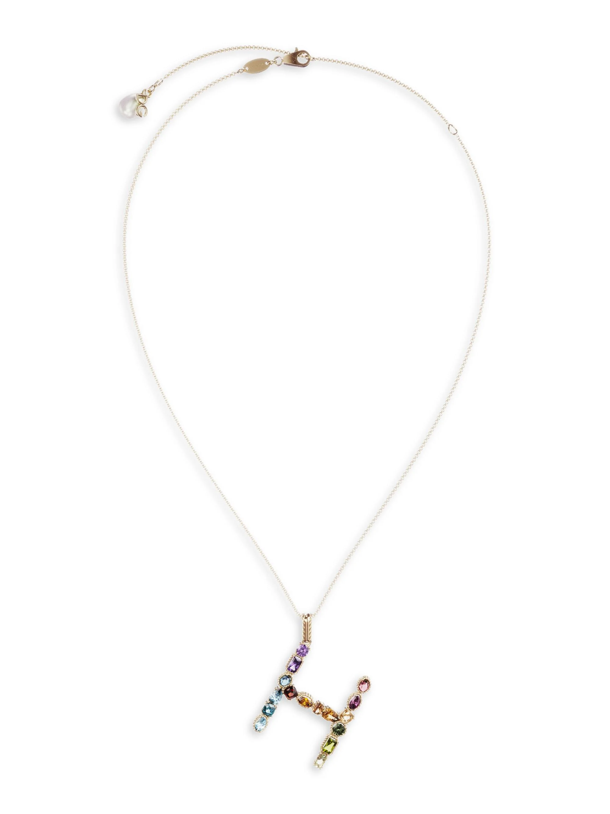 Women's Rainbow Alphabet 18K Gold & Gemstone Initial Pendant Necklace - H - 1