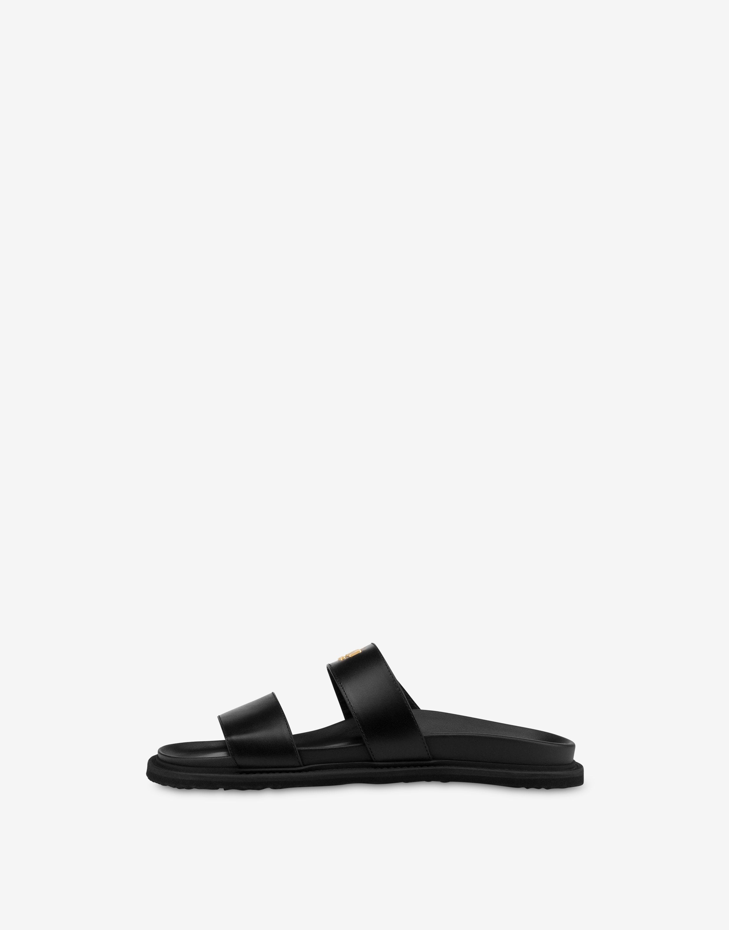 METAL LOGO CALFSKIN POOL SLIDERS - 2