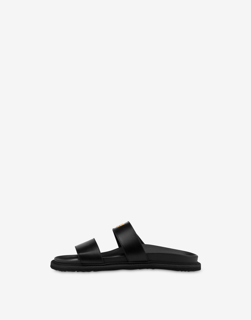 METAL LOGO CALFSKIN POOL SLIDERS 2