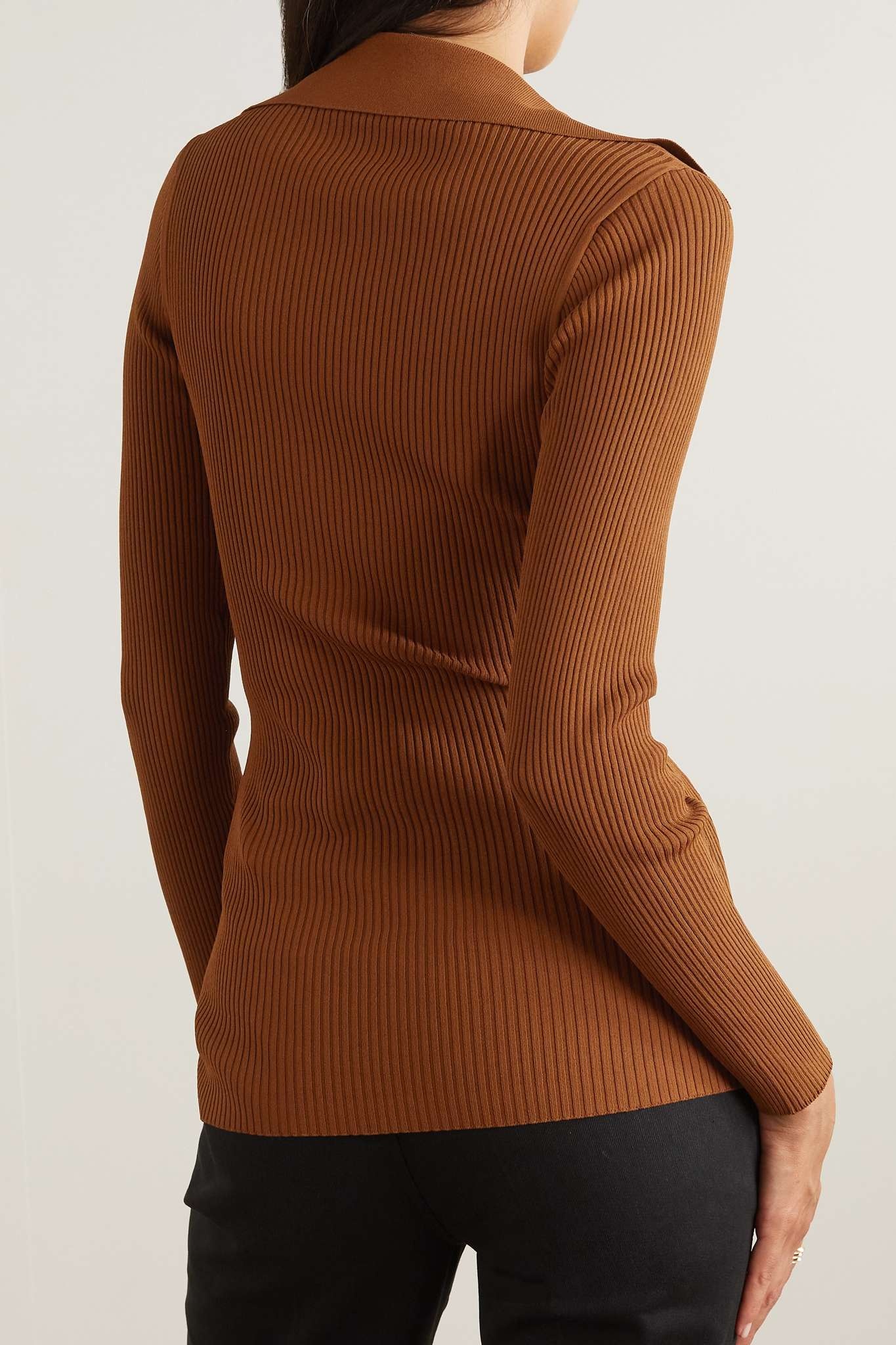 Embellished ribbed-knit polo sweater - 4