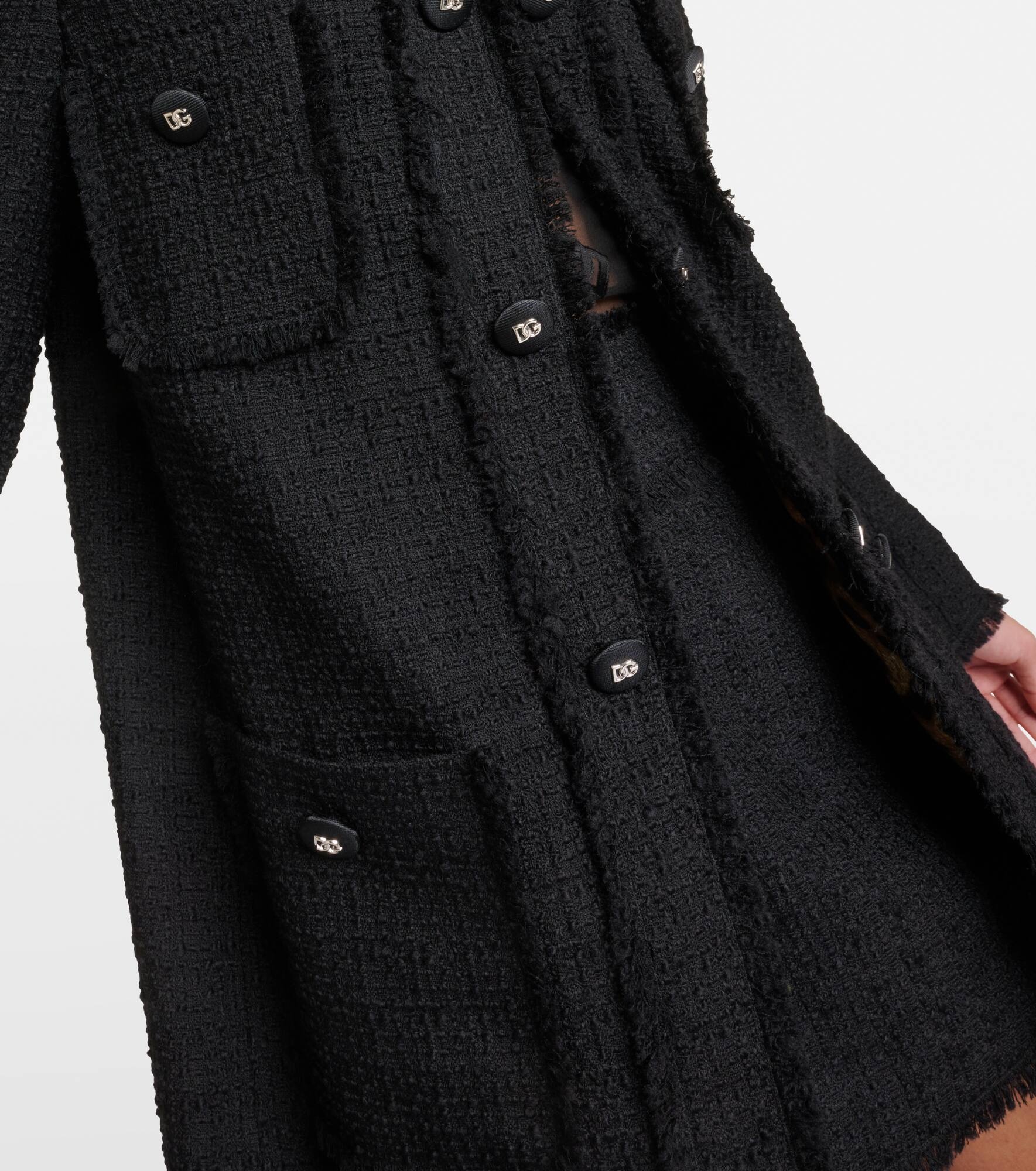 Fringed wool-blend tweed coat - 5