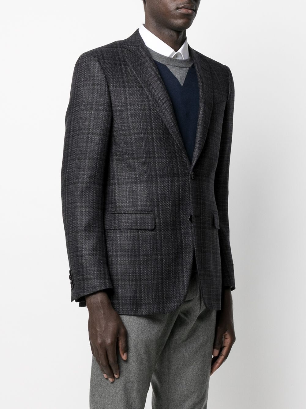 checked single-breasted blazer - 3