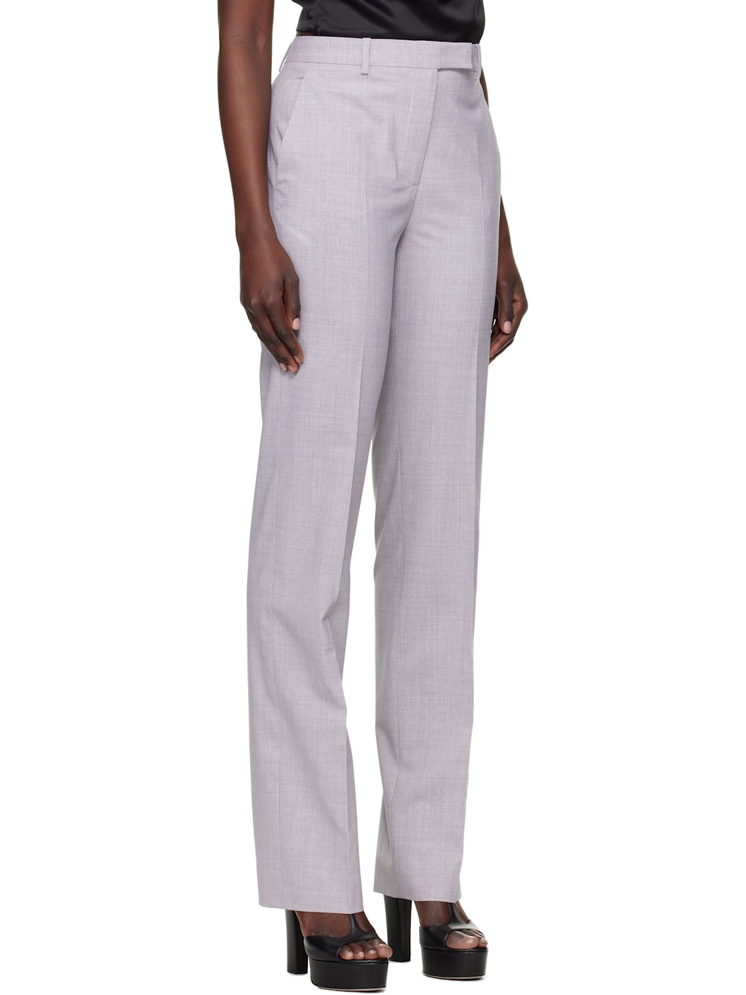 Gray Mélange Straight-Leg Trousers - 2