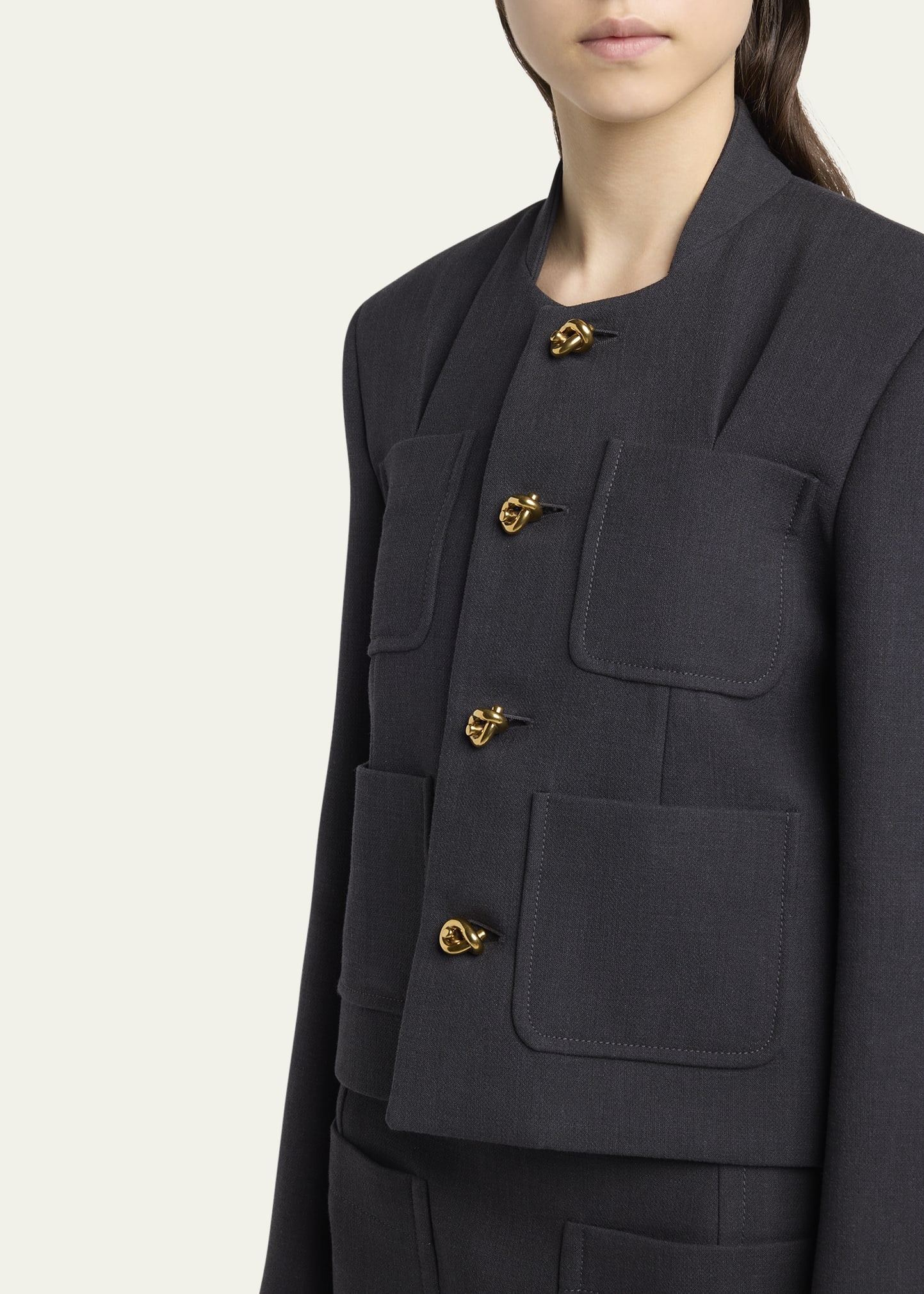 Knot-Button Light Structured Cotton Jacket - 5