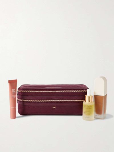 Anya Hindmarch Make-Up leather-trimmed recycled logo-jacquard nylon cosmetics case outlook