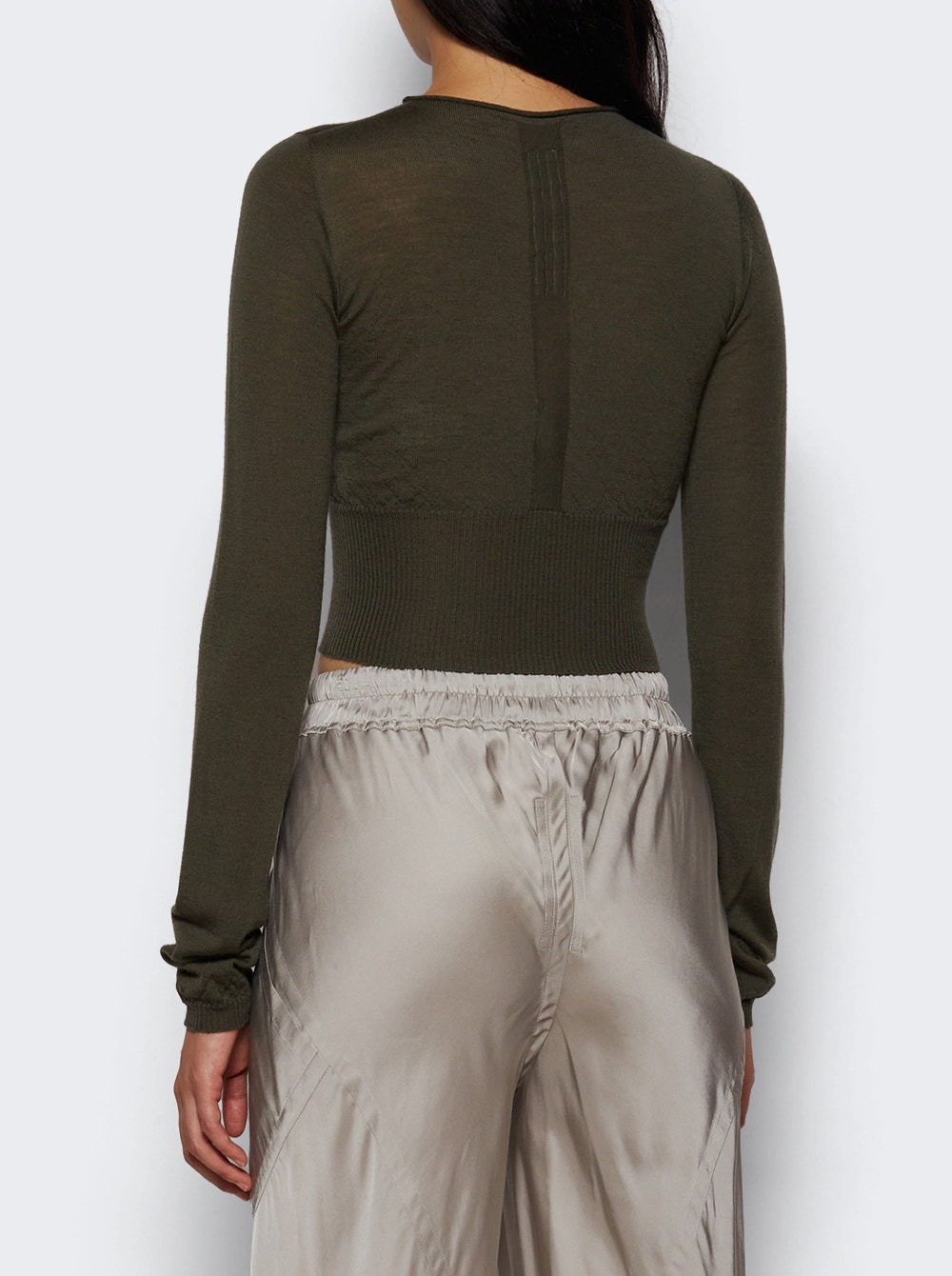 Slashed Long Sleeve Cropped Sweater Bosco Green - 4