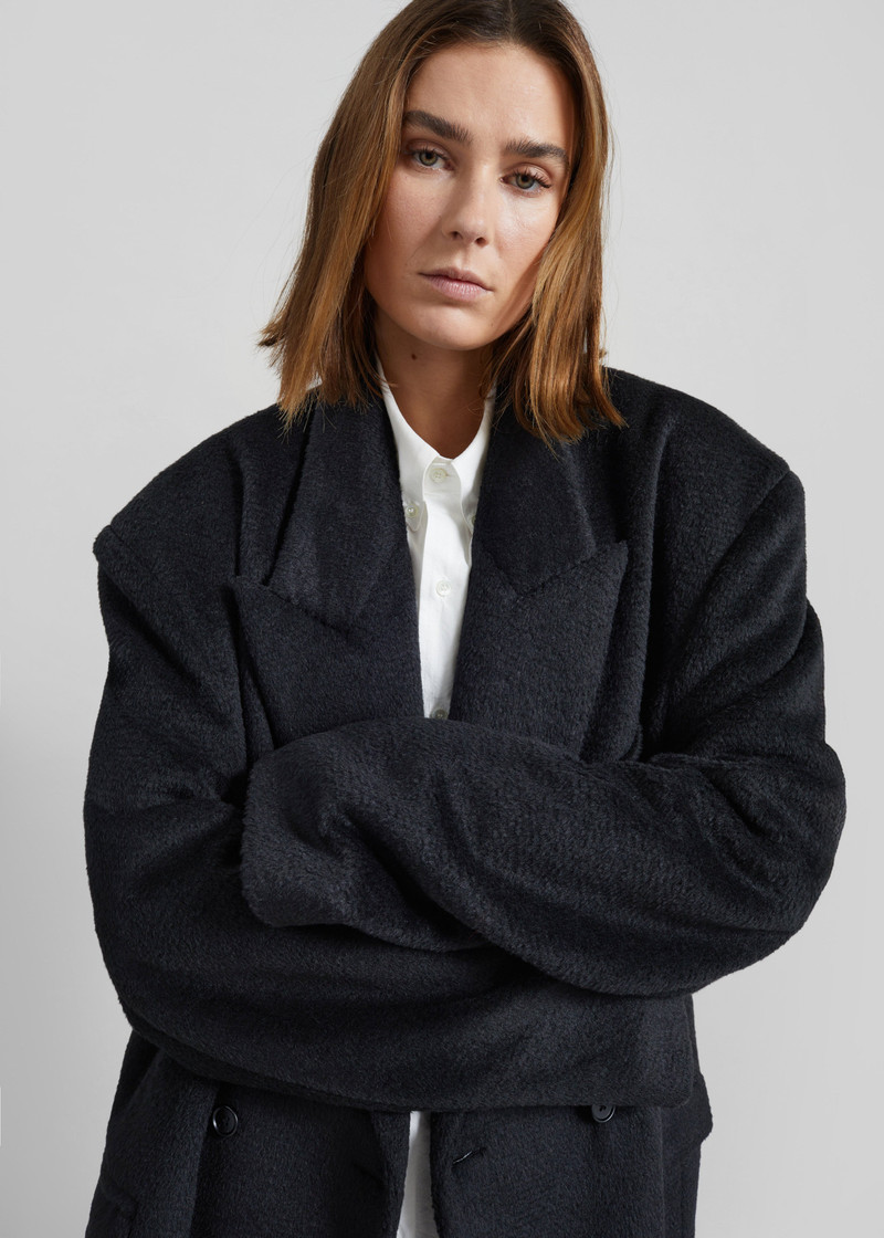 Coblence Textured Wool-Blend Coat - Black 3