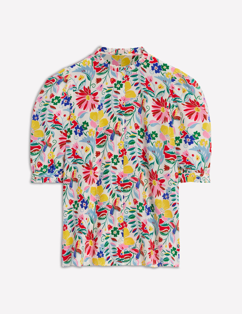 Frill Detail Silk Top-Multi, Wildflower Trail 1