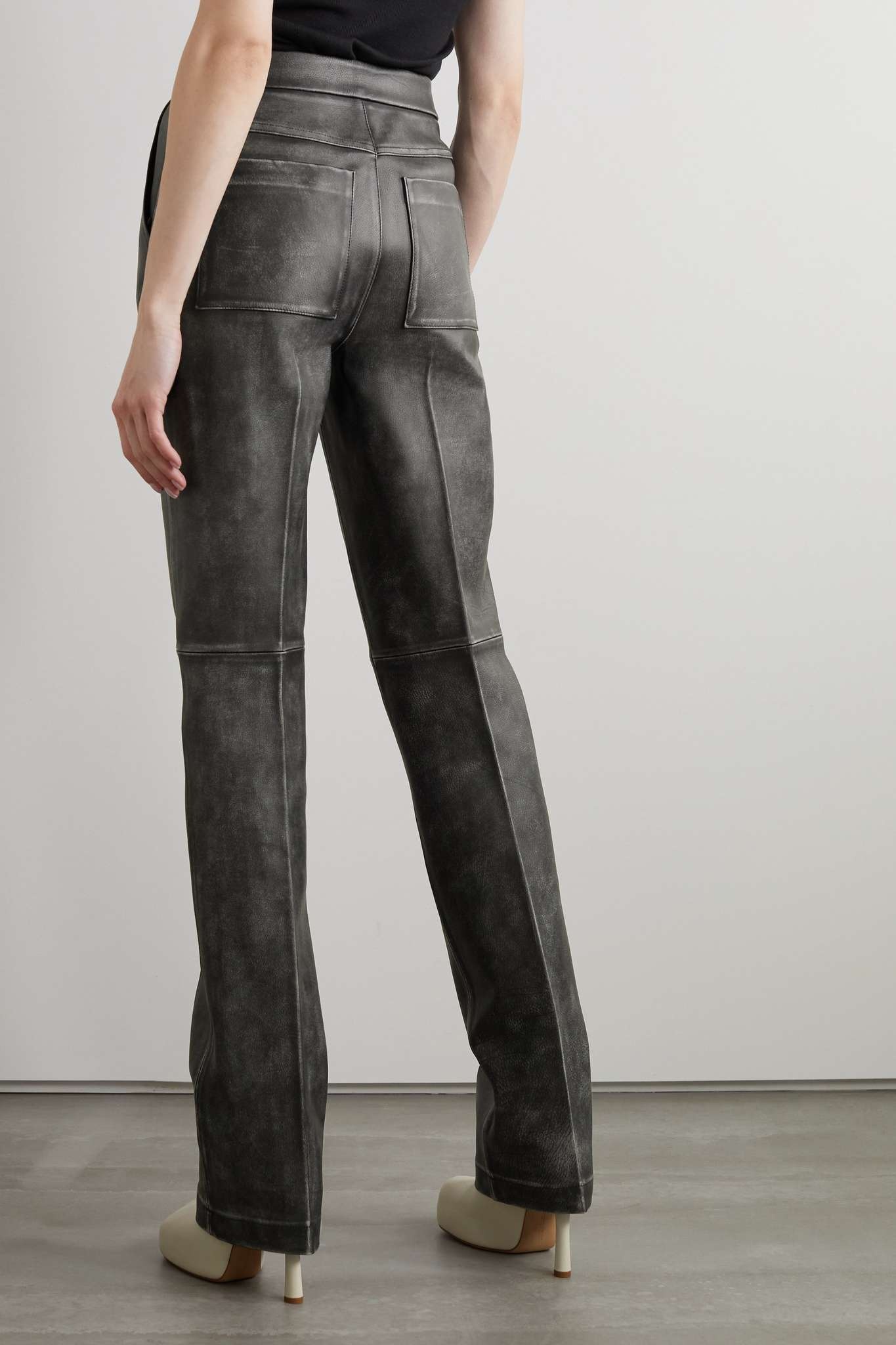 Paneled distressed leather slim-leg pants - 4