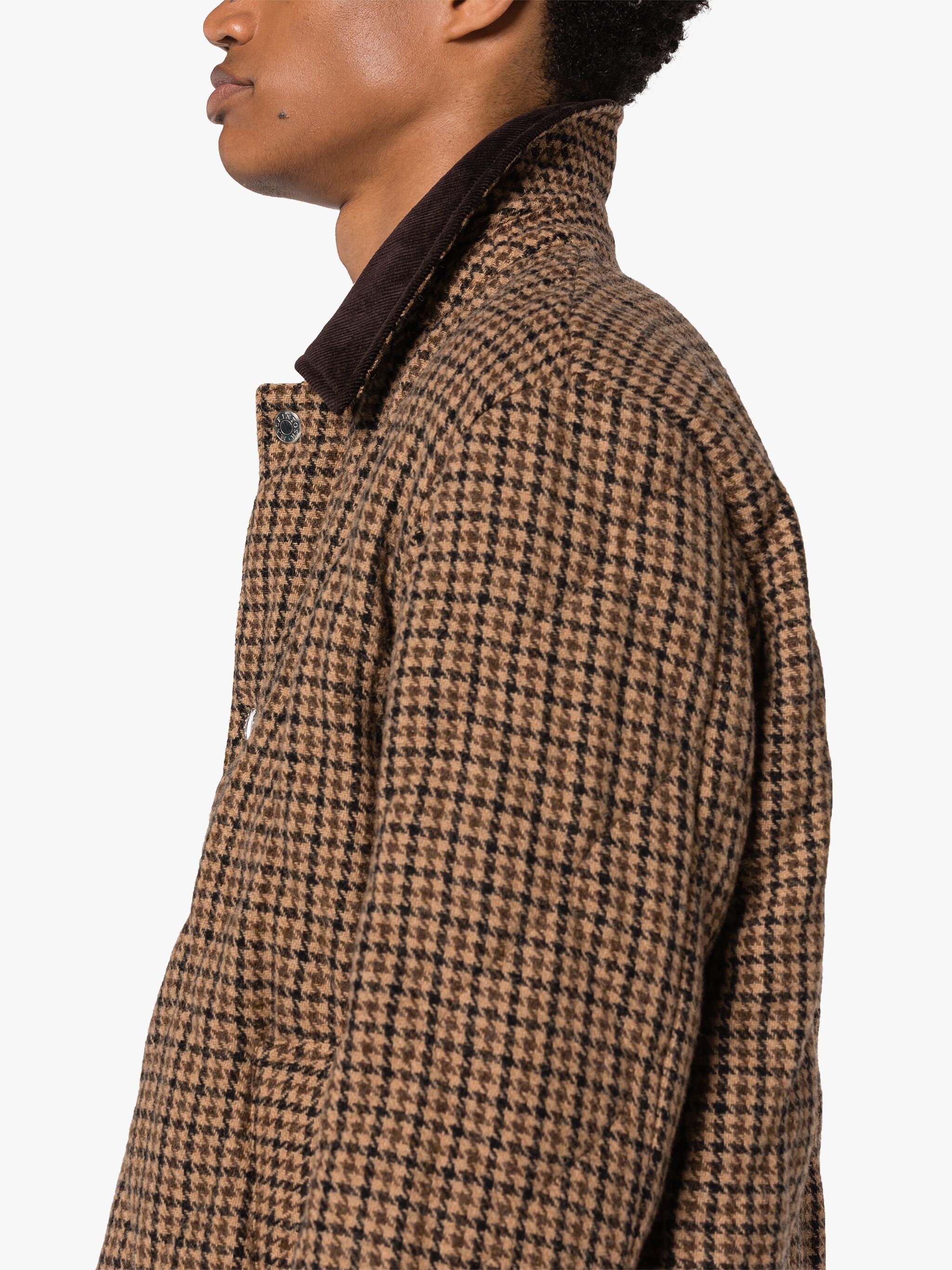 TEEMING BROWN CHECK WOOL QUILTED COACH JACKET - 5