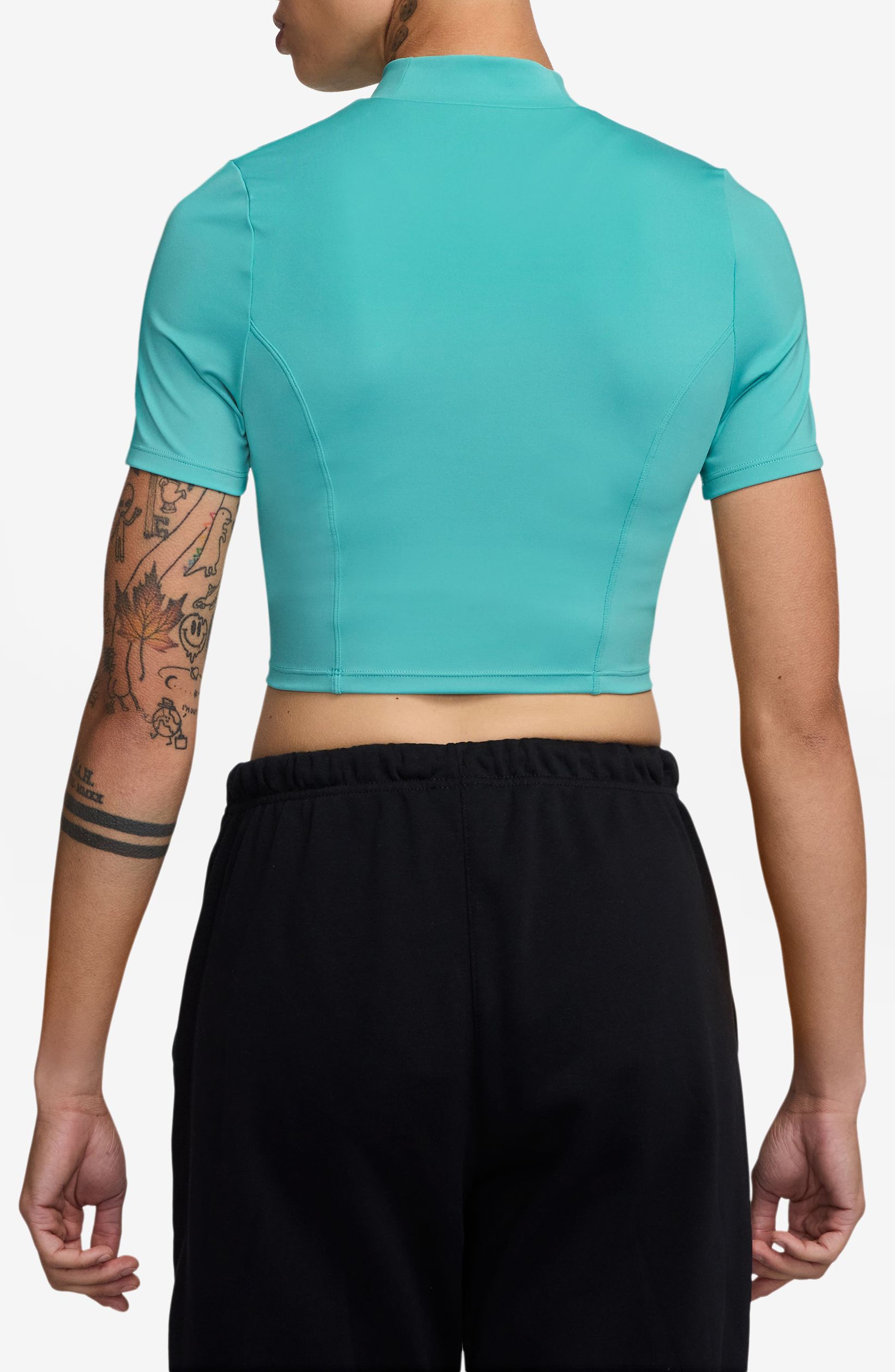 Jordan Mock Neck Crop Top in Washed Teal/White at Nordstrom - 2