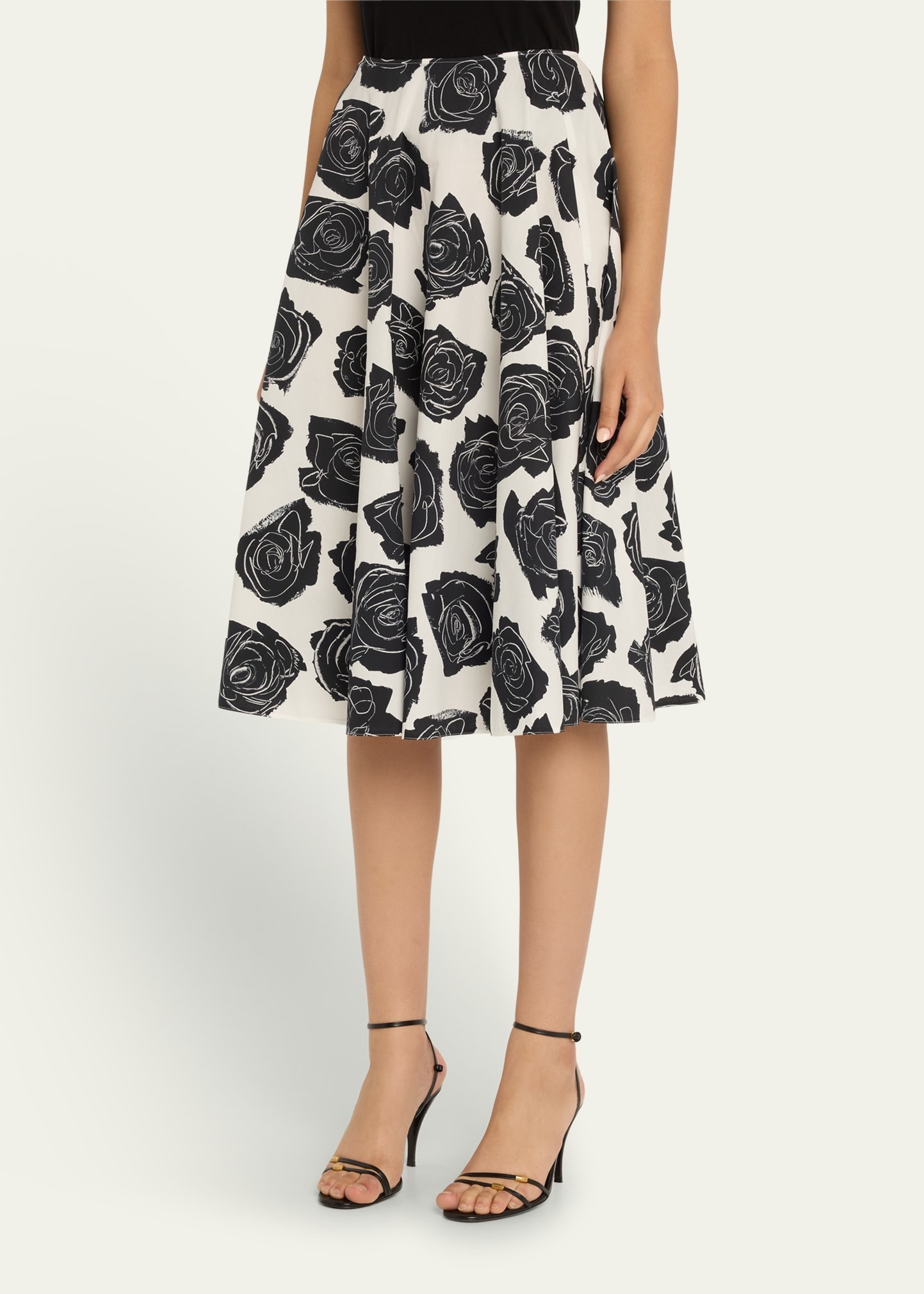 Rose-Printed Flare Midi Skirt - 4