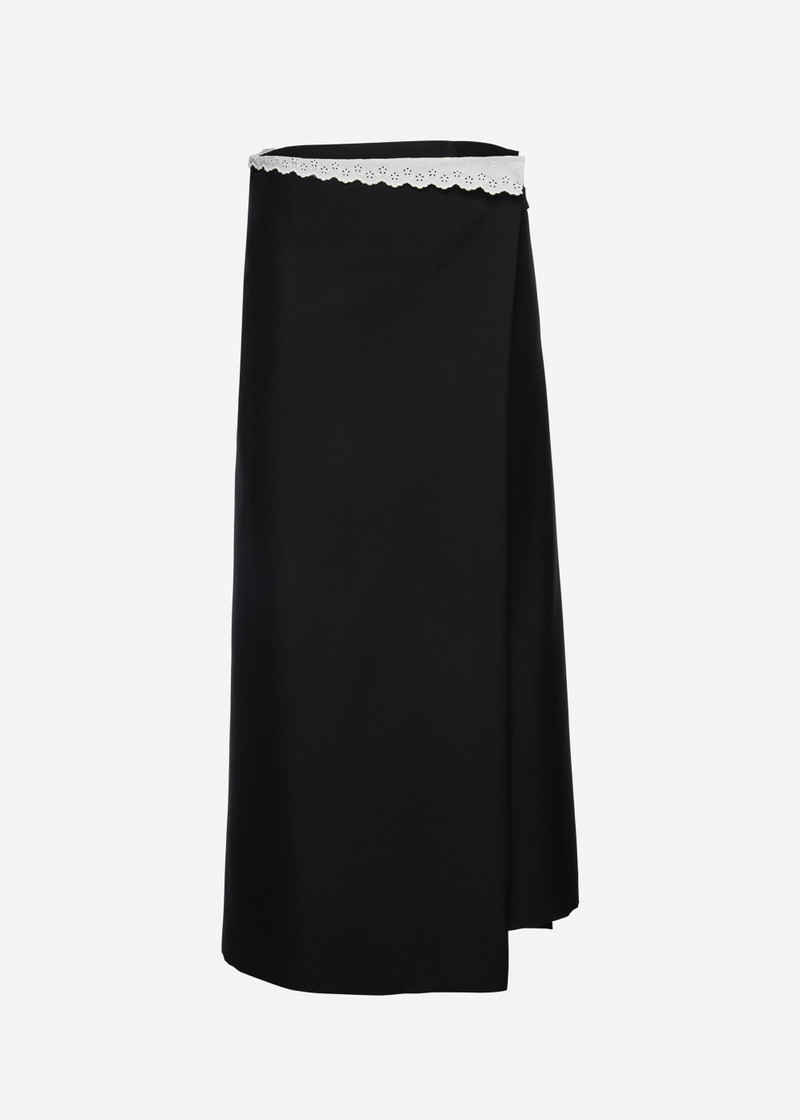 Long wrap skirt with lace trim in black 1