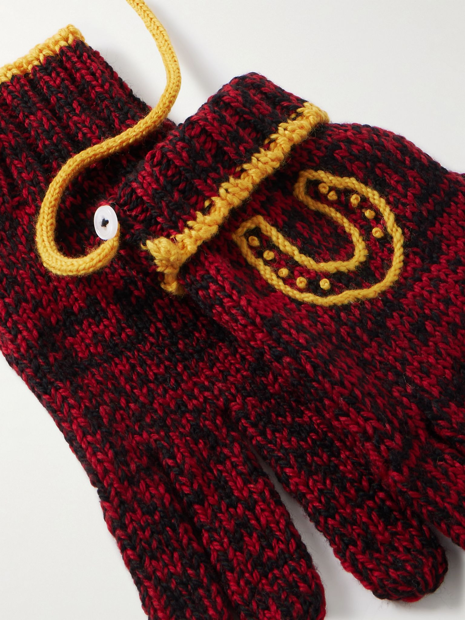 Embroidered Merino Wool Gloves Red - 3