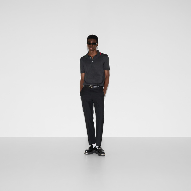 GUCCI Silk cotton polo shirt with Web outlook