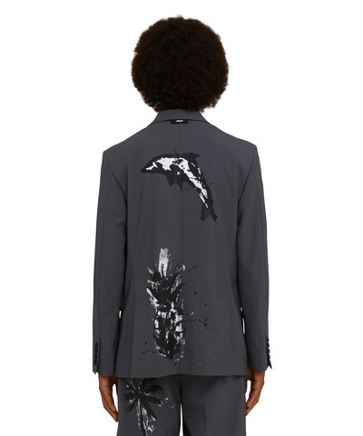 MSGM Lightweight wool double-breasted blazer with artisan "pineapple" print outlook