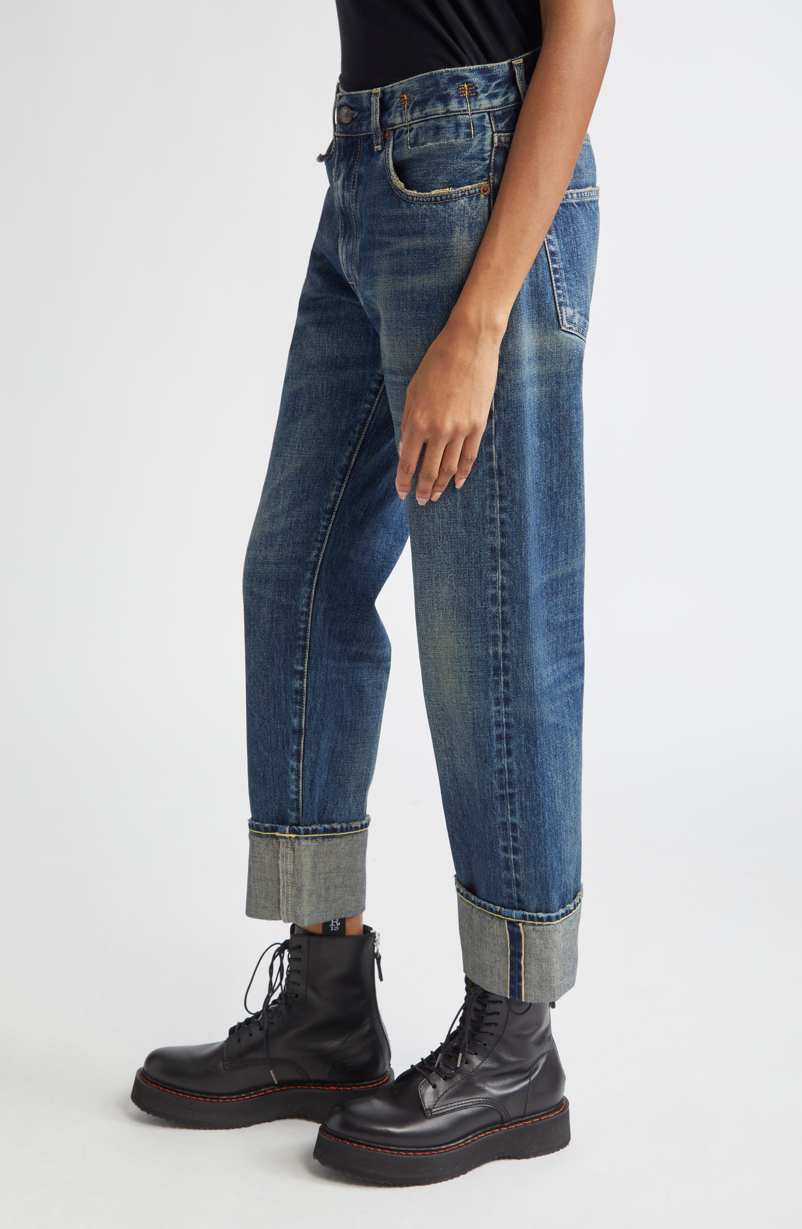 R13 Cuffed Boyfriend Jeans in Adelaide Selvedge Blue at Nordstrom - 3