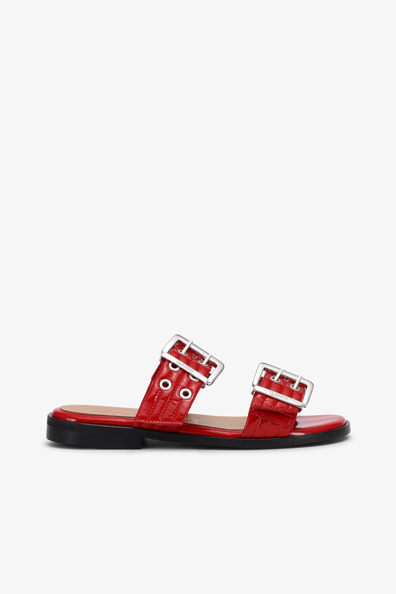 RED FEMININE BUCKLE TWO-STRAP SANDALS - 1