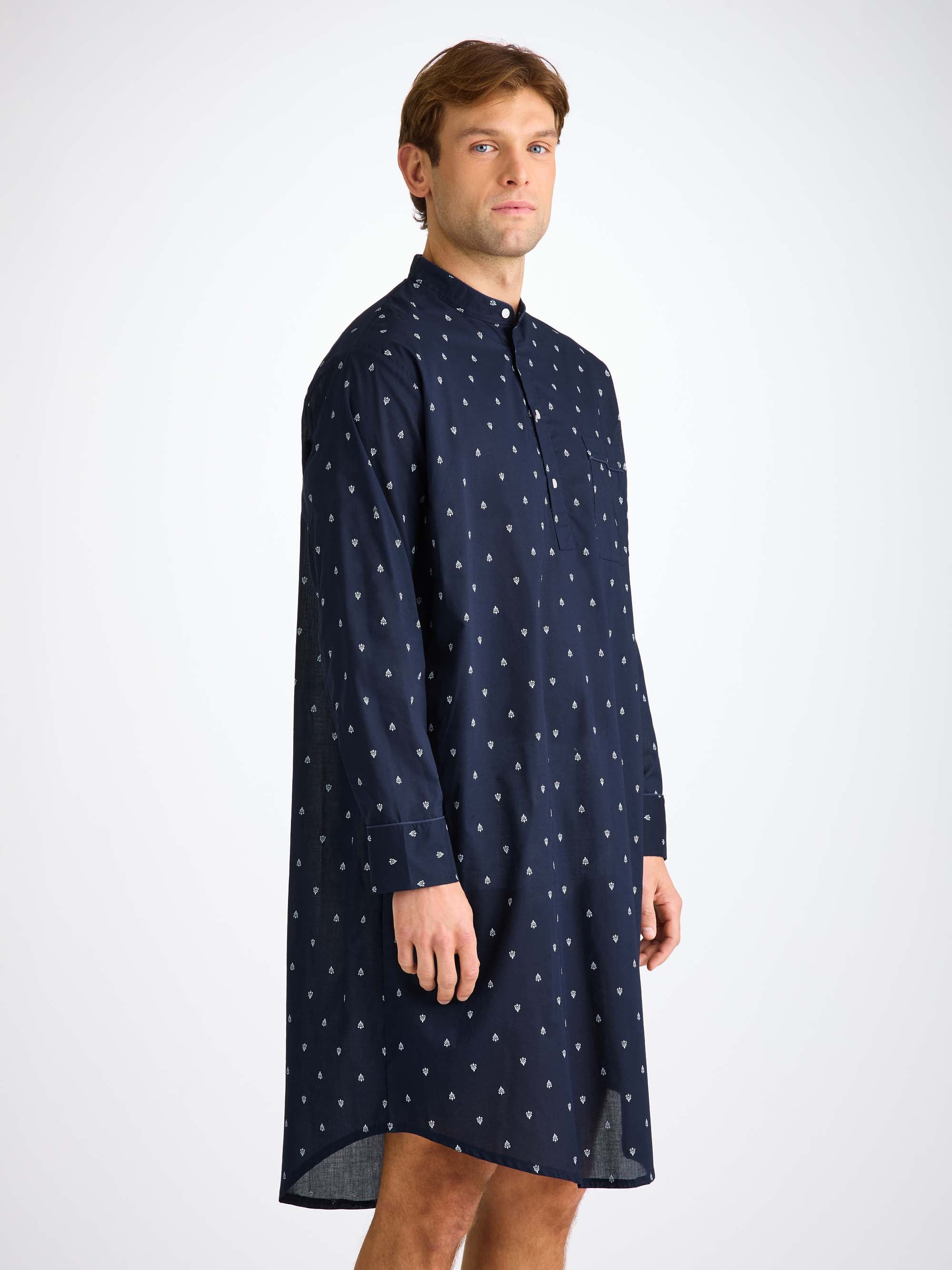 Men's Nightshirt Cotton Batiste Navy Paisley Motif - 5