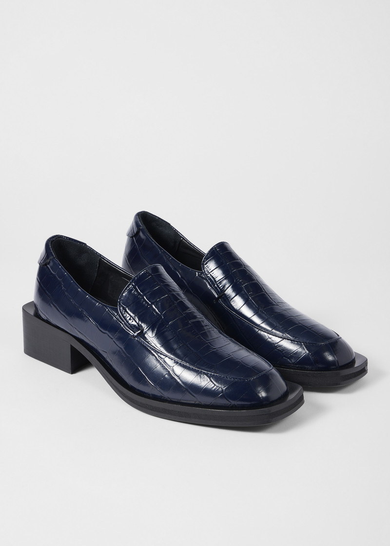 Women's Navy Croc-Embossed 'Tavira' Block Heel Loafers 4