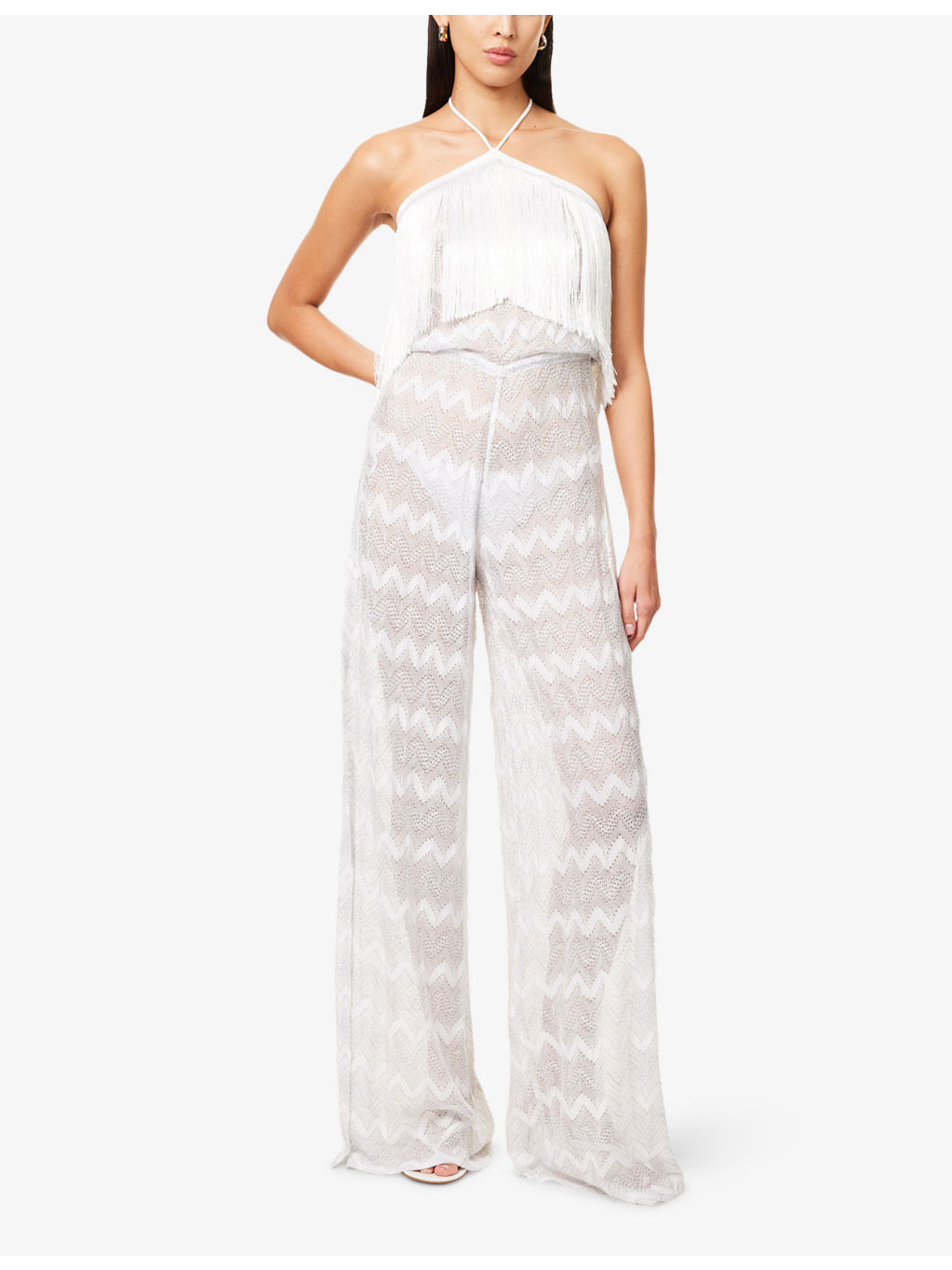 Miss 3D Chevron Fringe Knitted Metallic Jumpsuit - 2