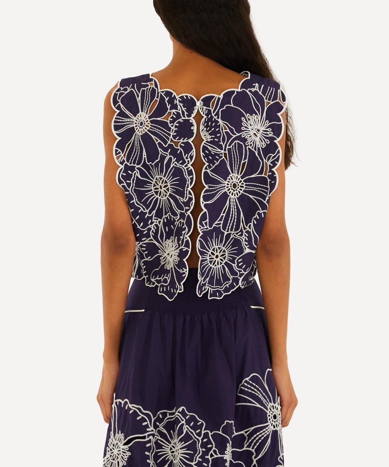 FARM RIO Blue Flowers Richelieu Cotton Crop Top outlook