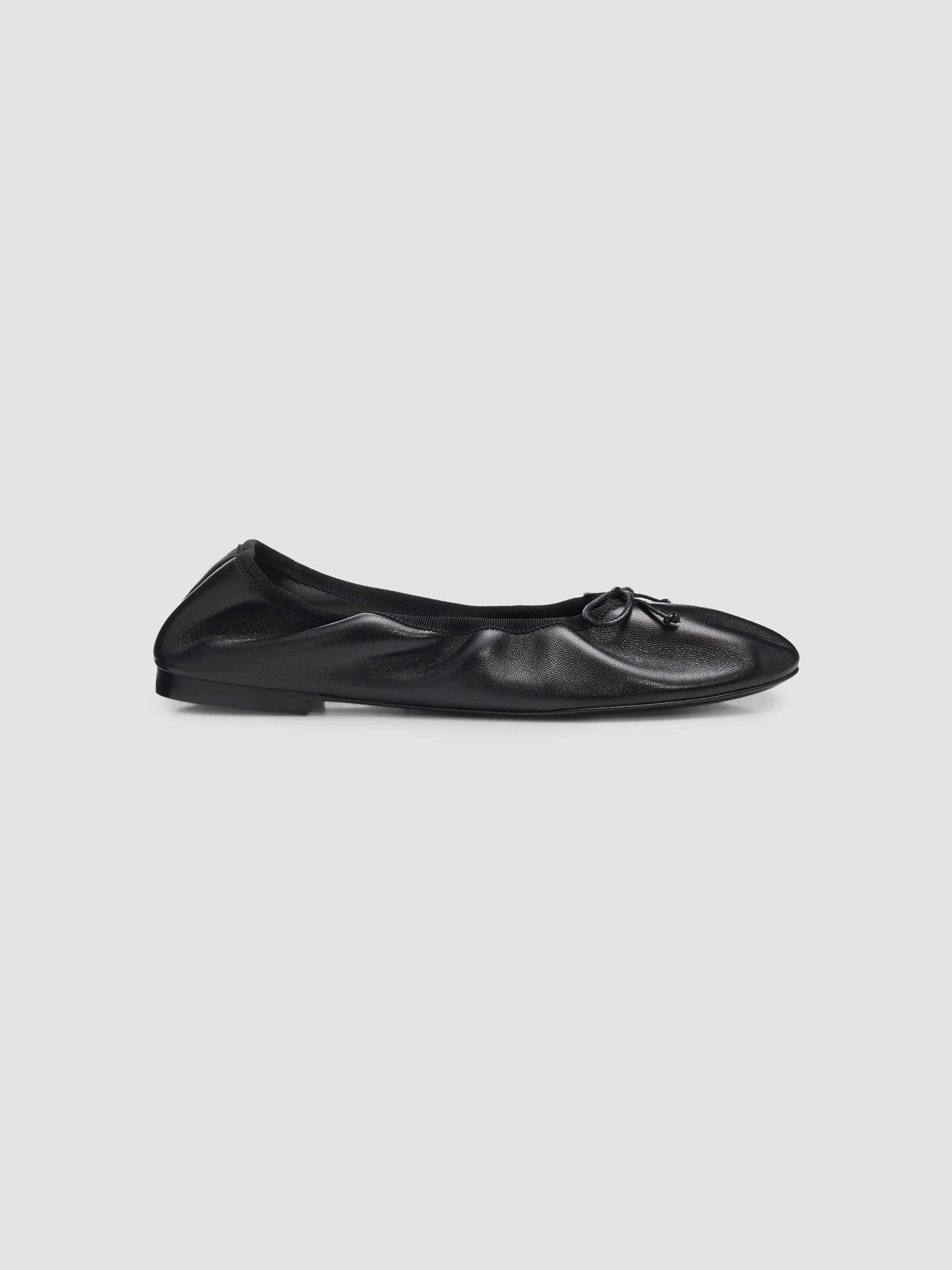 Women's Nia Ruched Leather Ballet Flats - Black - 1