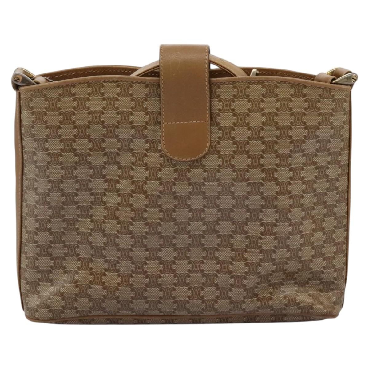 CELINE Macadam Canvas Shoulder Bag Pvc Leather Beige - 2
