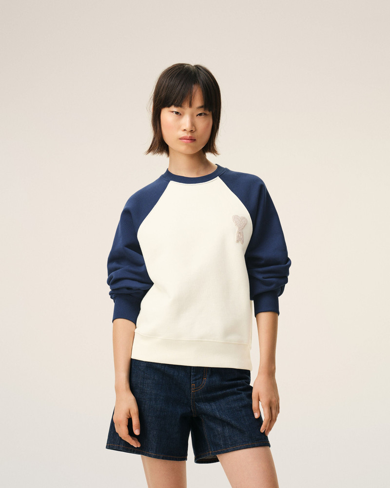 WHITE AND BLUE COTTON KNITTED AMI DE COEUR SWEATSHIRT 3