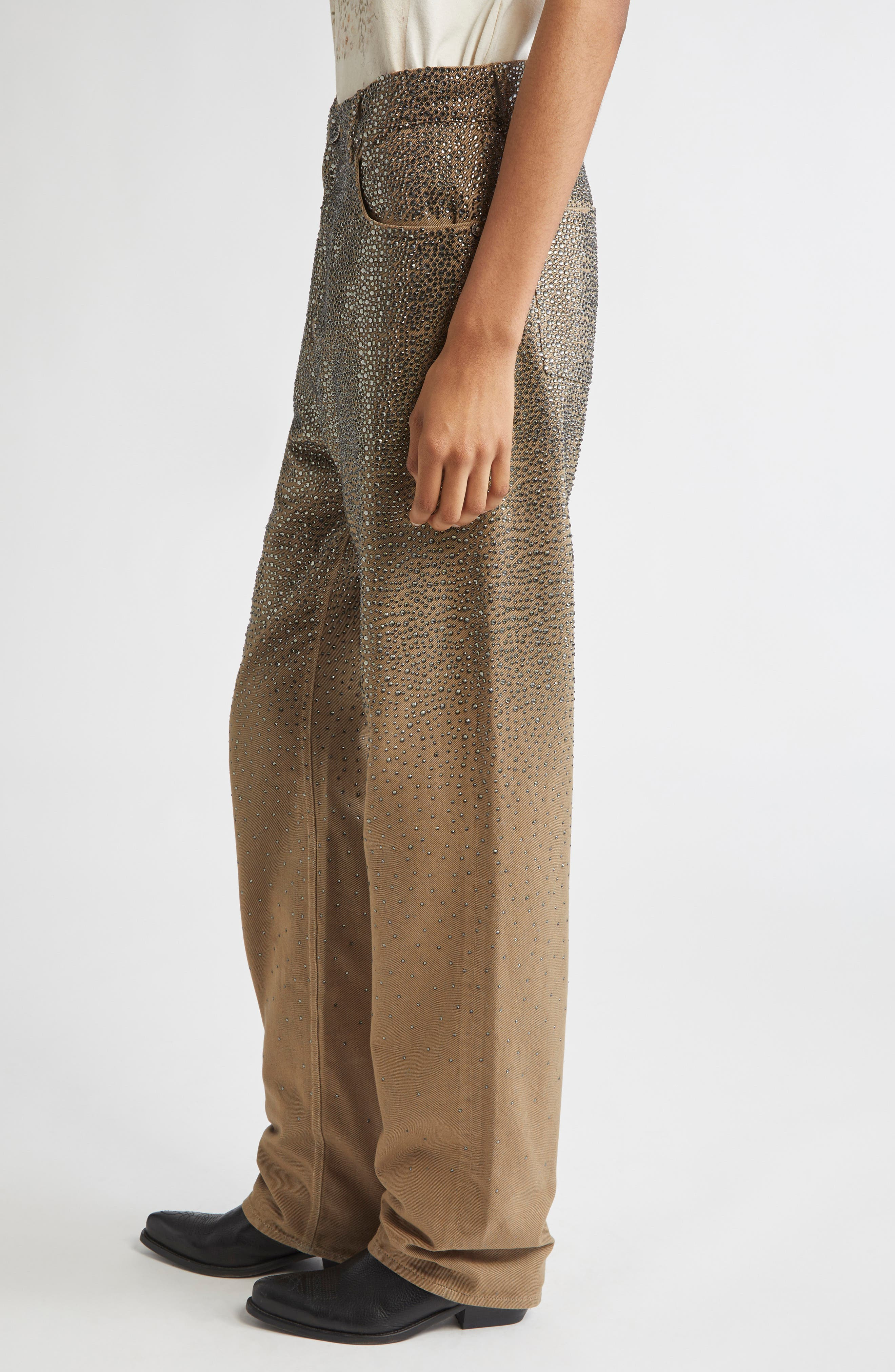 Golden Goose Journey Dégradé Crystal Embellished Jeans in Pale Khaki at Nordstrom - 3