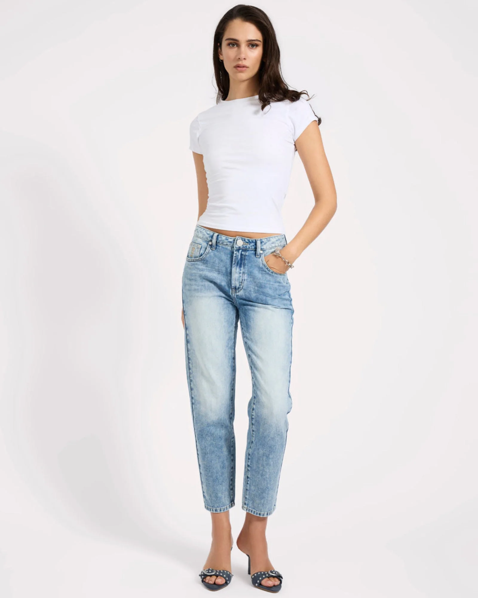 Slims High Waist Cropped Slim Fit Denim Jeans - Sunset Blue - 1