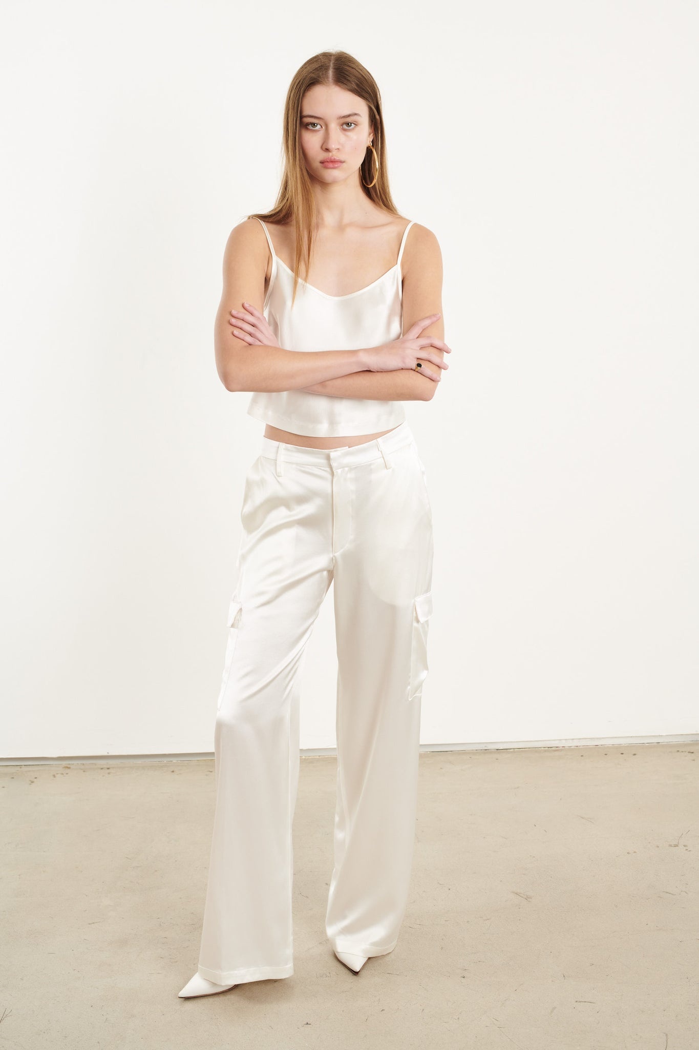 WHITE SILK CROPPED CAMI - 3