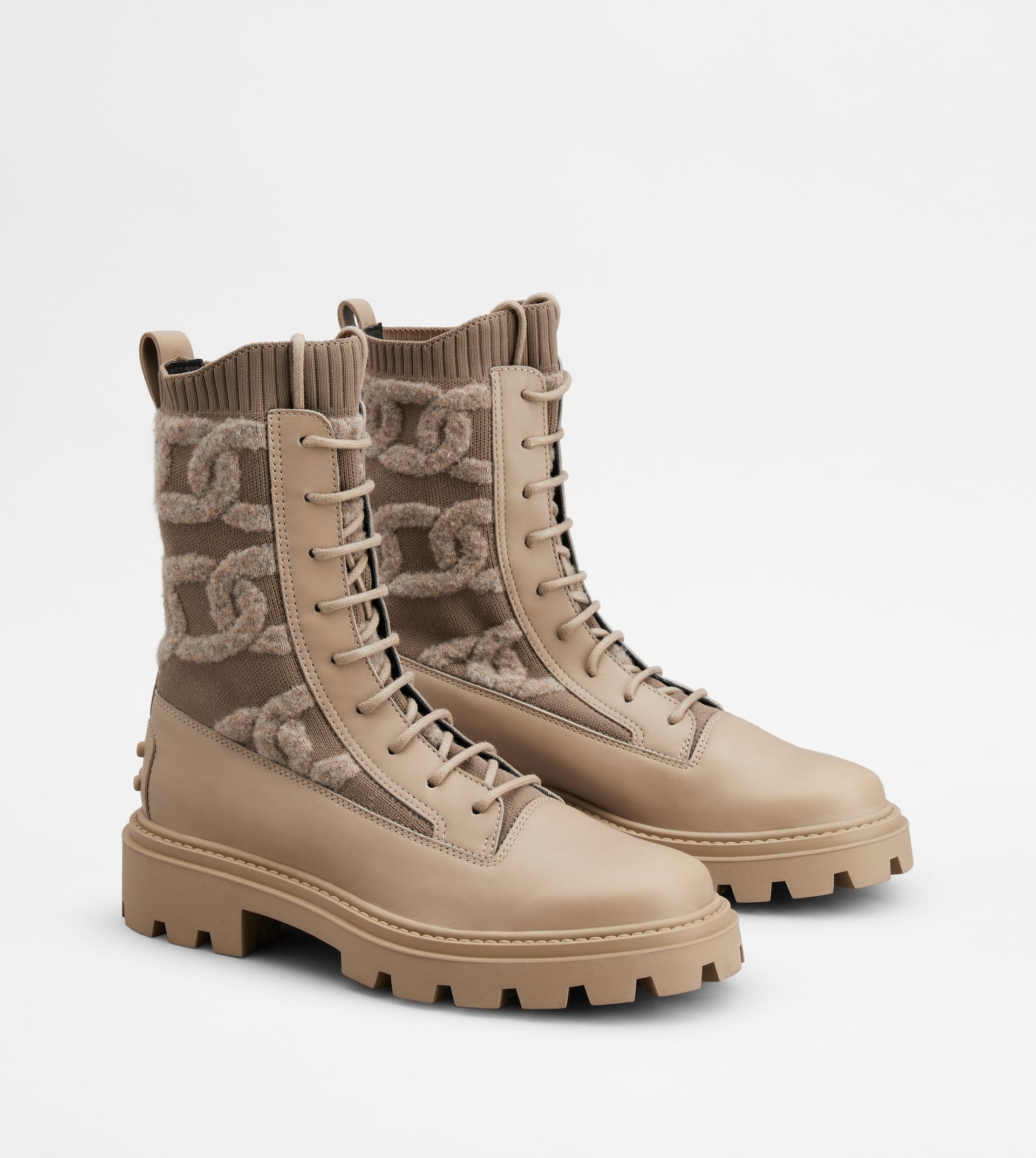 KATE COMBAT BOOTS IN FABRIC AND LEATHER - BEIGE - 3