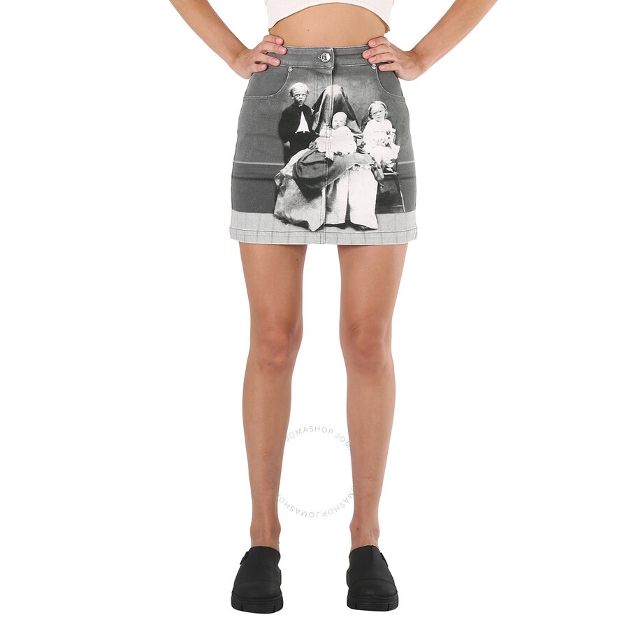 Burberry Grey Stretch Denim Victorian Portrait Print Mini Skirt - 3